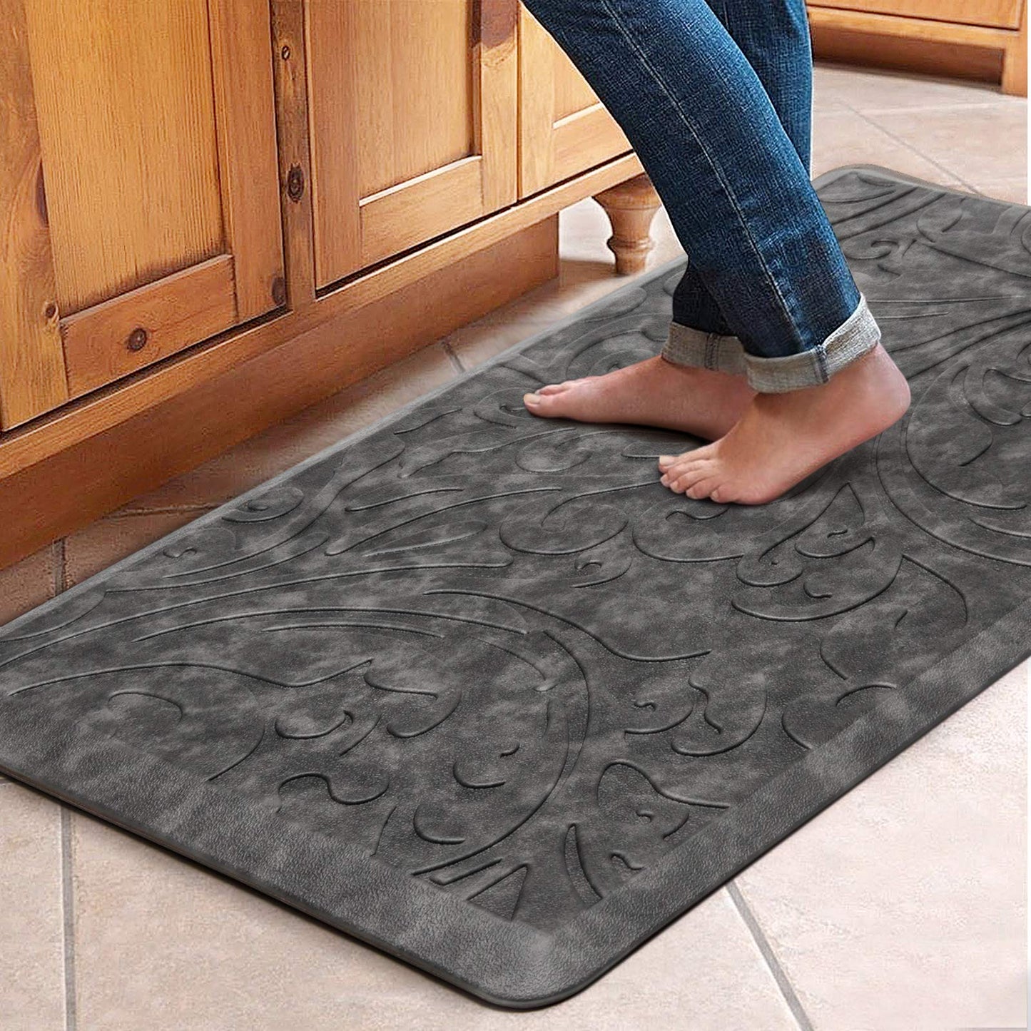 KMAT Kitchen Mat Cushioned Anti-Fatigue Floor Mat Waterproof Non-Slip Standing Mat Ergonomic Comfort Floor Mat Rug for Home,Office,Sink,Laundry,Desk 17.3" (W) x 28"(L),Grey