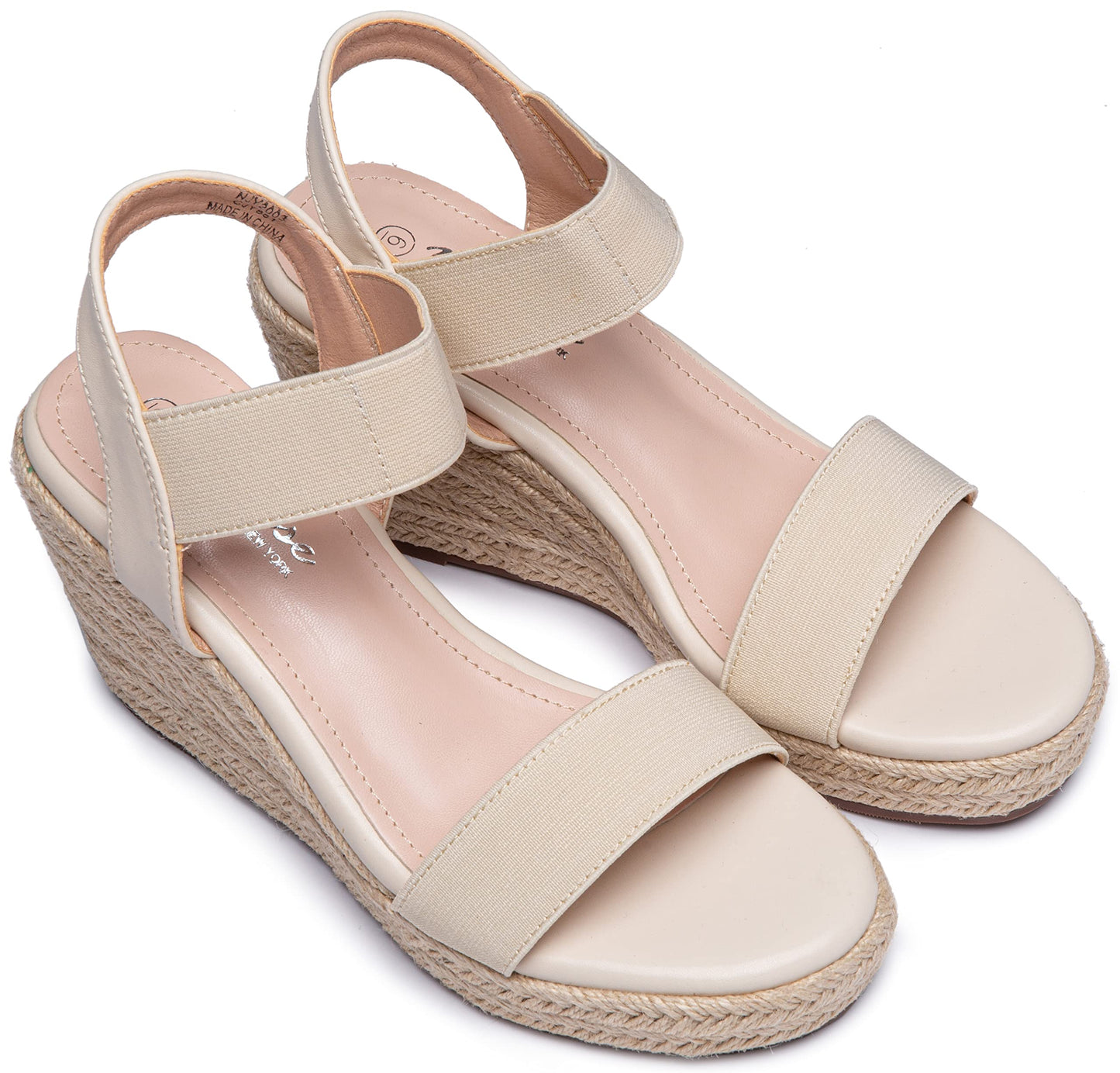 Vepose Damen 881 Keilsandalen Elastischer Fesselriemen Espadrilles Plateau Offene Zehenpartie High Heel Stretch Textil Brautschuhe