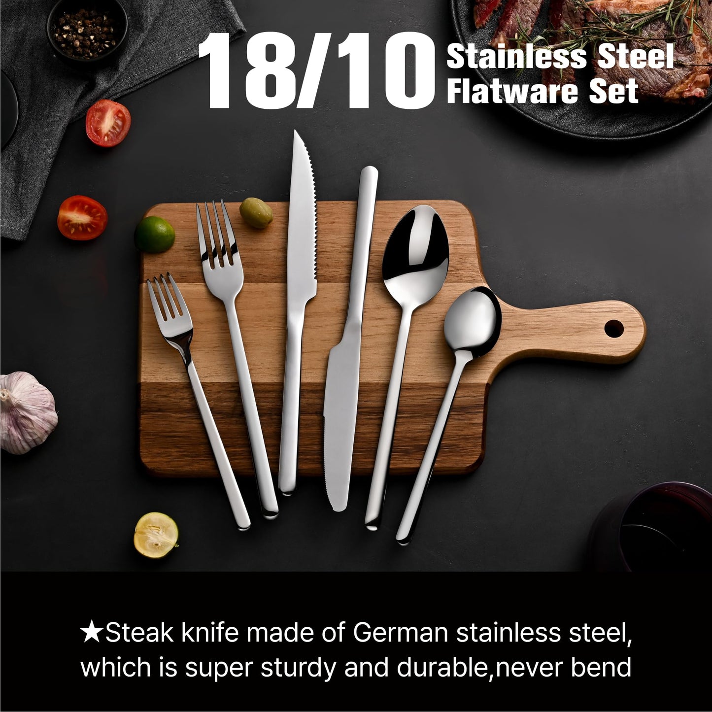KINGSTONE Besteckset, 20-teiliges Besteckset für 4 Personen, Besteck aus Edelstahl 18/10, hochglanzpoliert, spülmaschinenfest, für Zuhause, Restaurant, Hochzeit, Party (Silber, 20-teilig für 4)