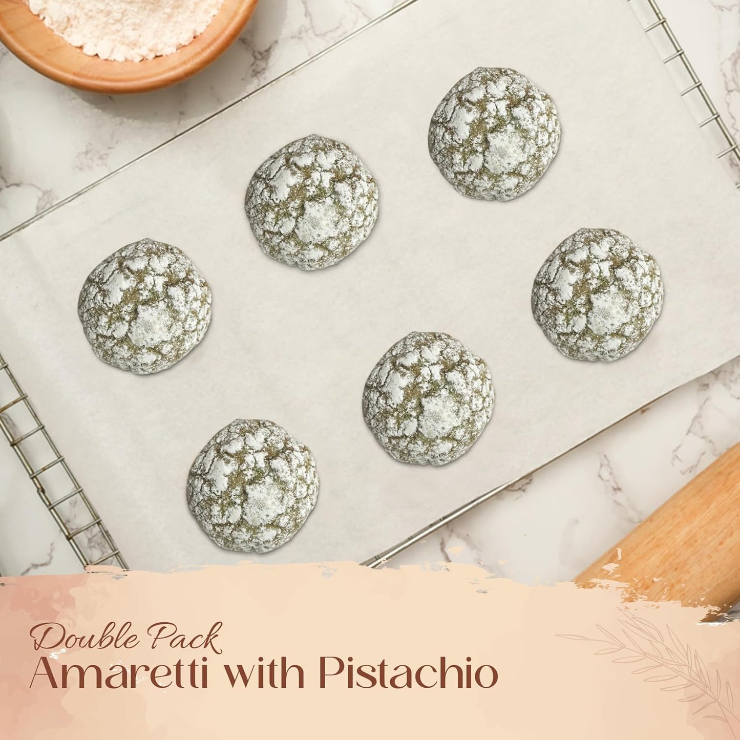Italian Amaretti Cookies with Pistachio - Pack of 2-150g per Tray (12 Pieces Total) - Authentic Italian Pastry Made in Italy - Doci Di Brianna