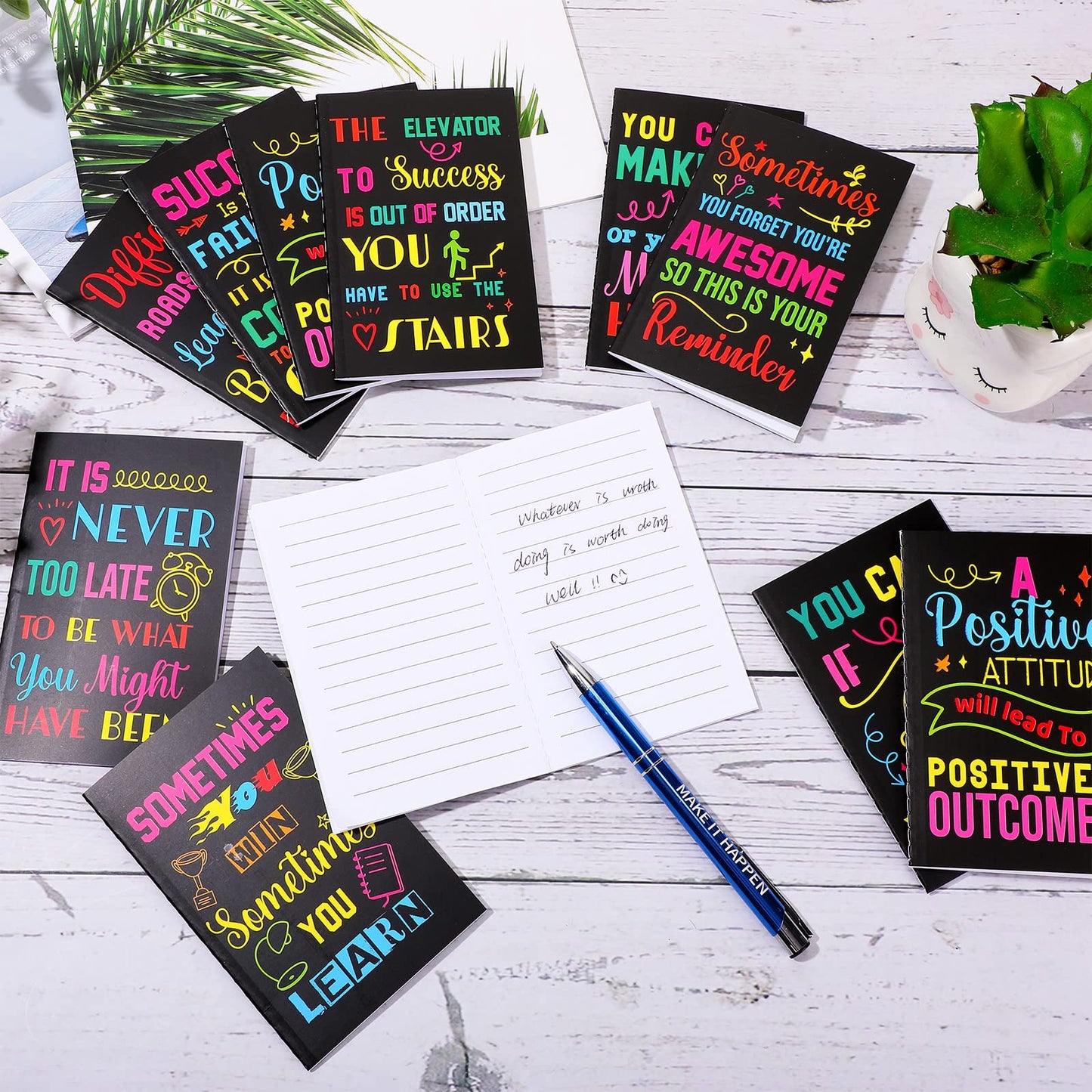 Sabary “100 Individual Gifts. Each One Inspires.” Notepads Ballpoint Pens Sets Mini Motivational Pocket Notebooks