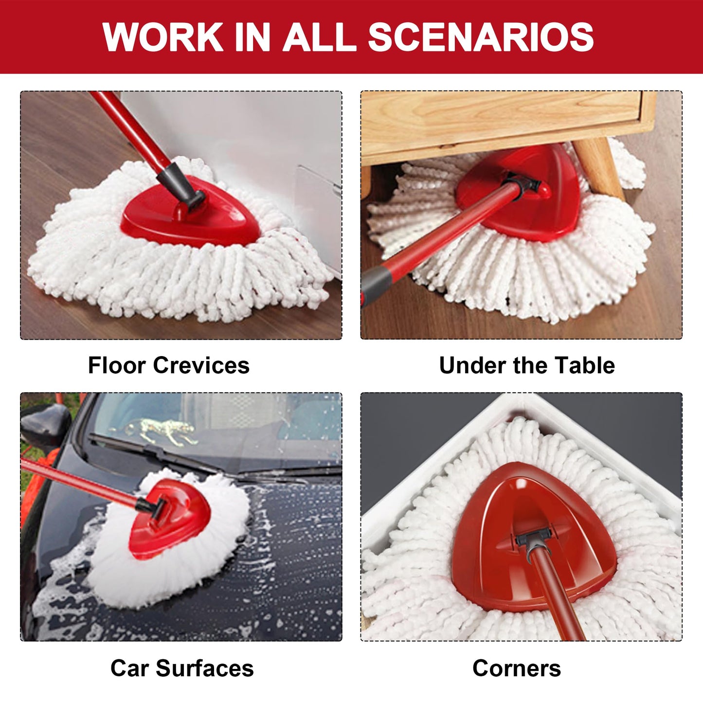 Mop Heads Replacement for O-Ceda Easy Wrin Spin Mop, Microfiber Spin Mop Refills, Easy Cleaning Mop Head Replacement (4pcs 1-Tank Mop White)