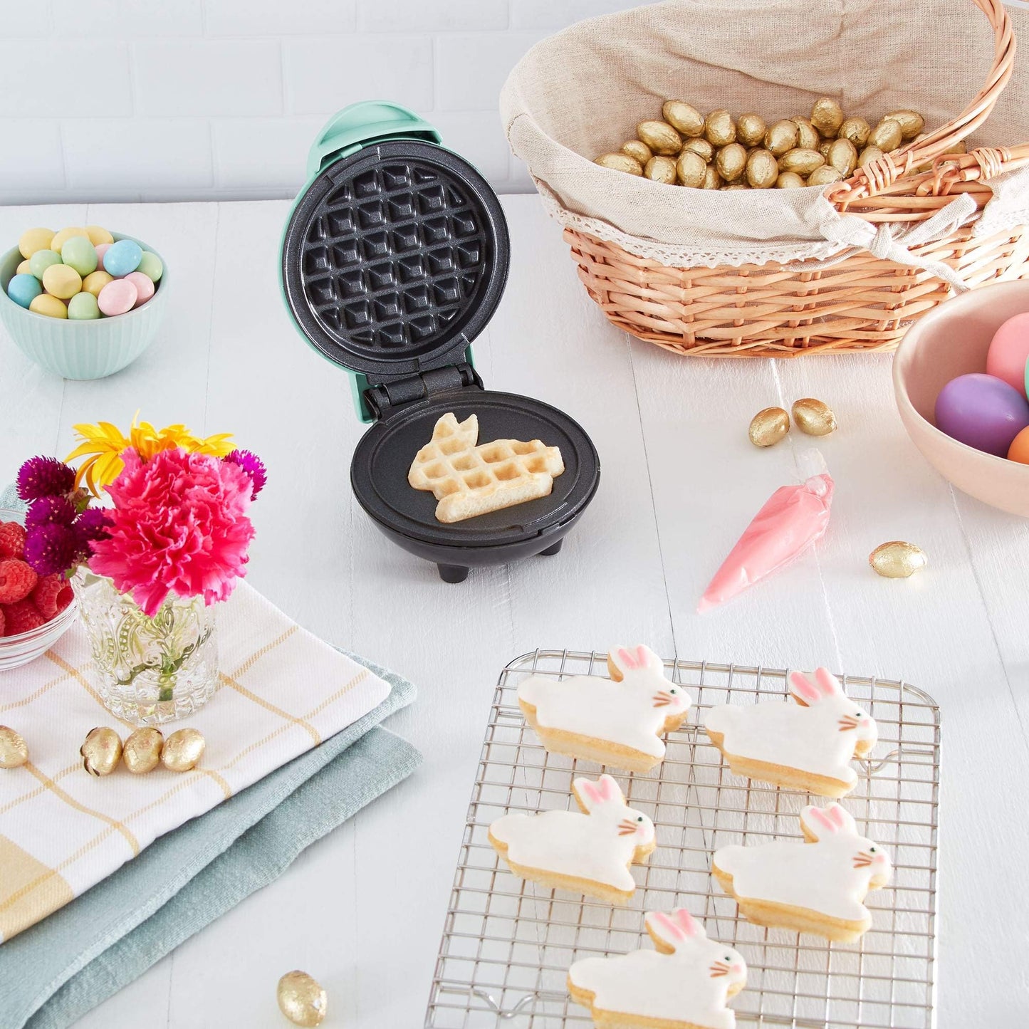 DASH Mini Maker for Individual Waffles, Hash Browns, Keto Chaffles with Easy to Clean, Non-Stick Surfaces, 4 Inch, White Pineapple