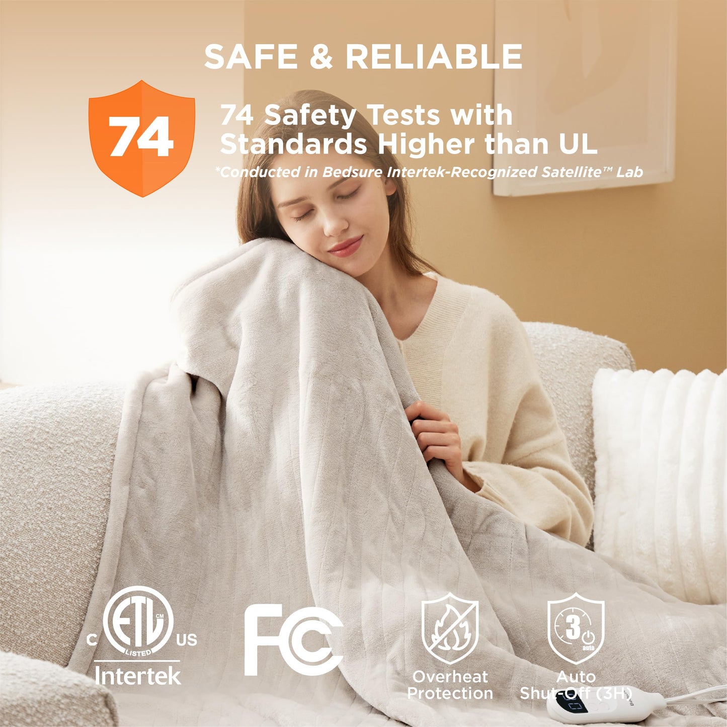Electric Heated Blanket/Throw - Seamless Flannel Electric Blanket, Heating Blanket with 4 Time Settings & 6 Heat Settings, Warm Blanket Gift for Grandma (50x60 inches, Black)