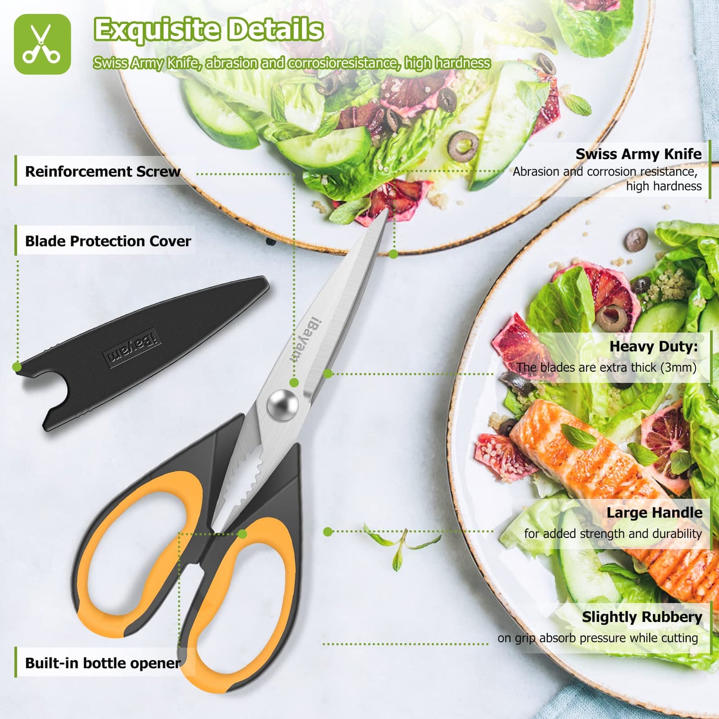iBayam Küchenschere, Allzweck-Küchenschere, strapazierfähig, Küchen-Kochutensilien-Set, Kochutensilien, Fleisch- und Geflügelschere, spülmaschinenfeste Lebensmittel-Kochschere, Allzweckschere aus Edelstahl, Küchengeschenke