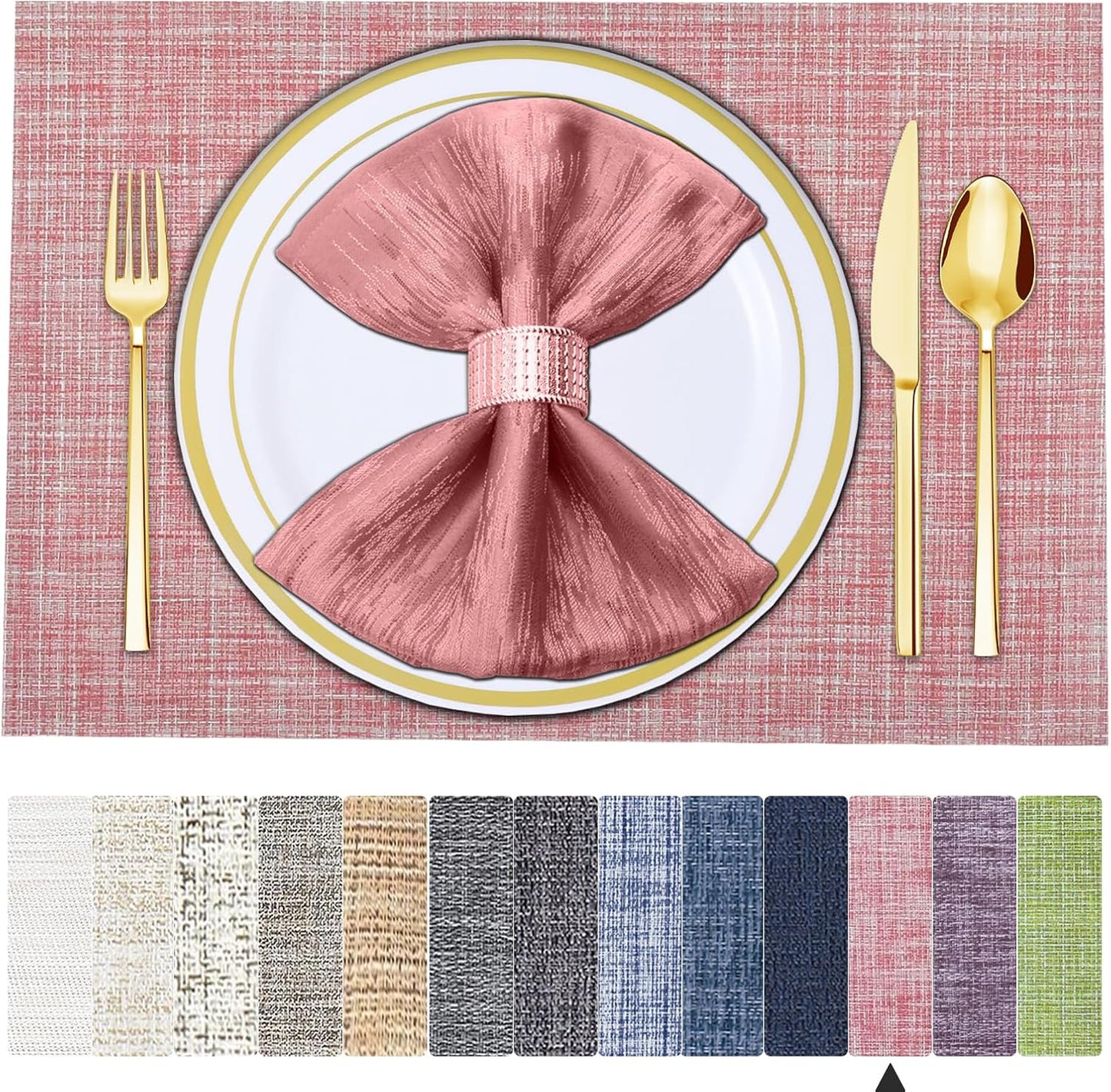 Tischsets 6er-Set, gewebtes Vinyl-Tischset für Esstisch, waschbar, abwischbar, Küchentischsets, strapazierfähige Tischsets für drinnen und draußen, 01 Beige, 6 Stück