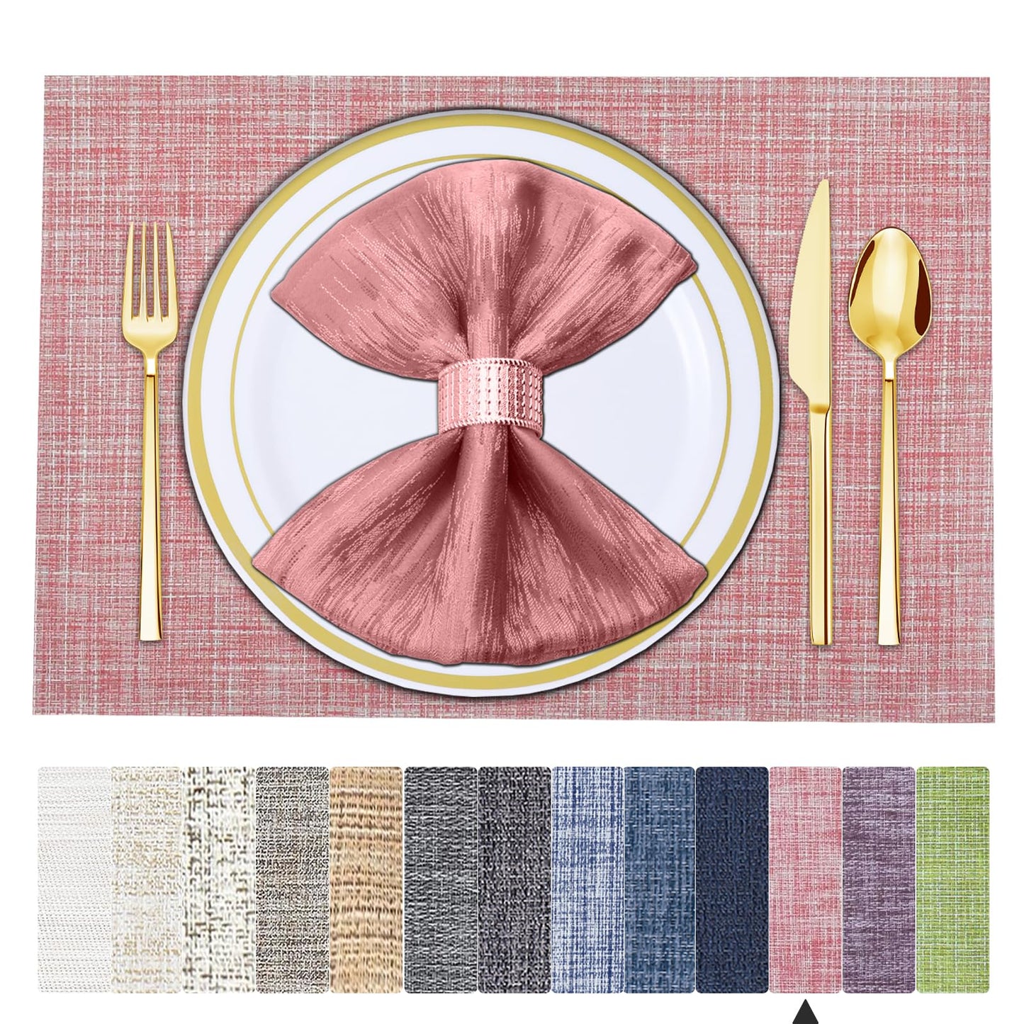 Tischsets 6er-Set, gewebtes Vinyl-Tischset für Esstisch, waschbar, abwischbar, Küchentischsets, strapazierfähige Tischsets für drinnen und draußen, 01 Beige, 6 Stück