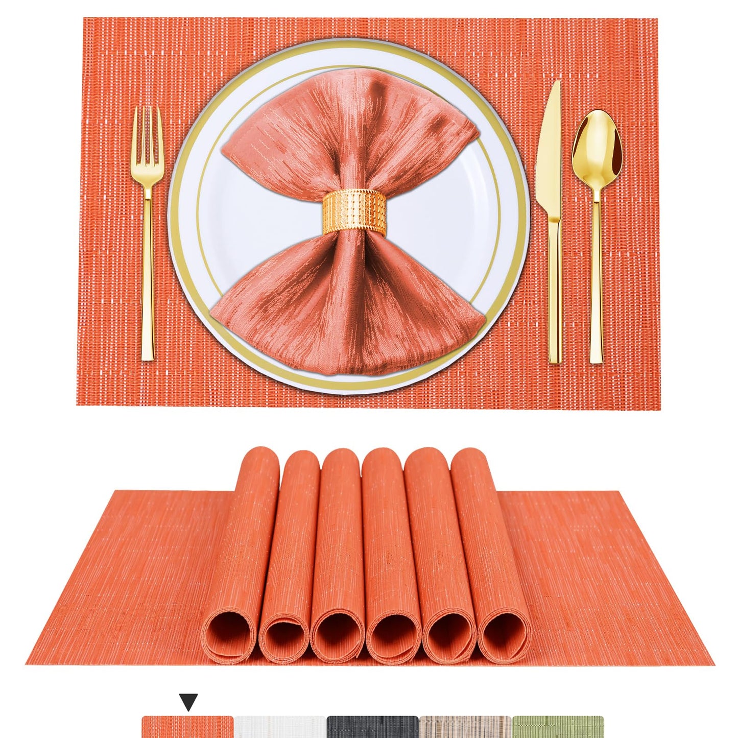 Tischsets 6er-Set, gewebtes Vinyl-Tischset für Esstisch, waschbar, abwischbar, Küchentischsets, strapazierfähige Tischsets für drinnen und draußen, 01 Beige, 6 Stück