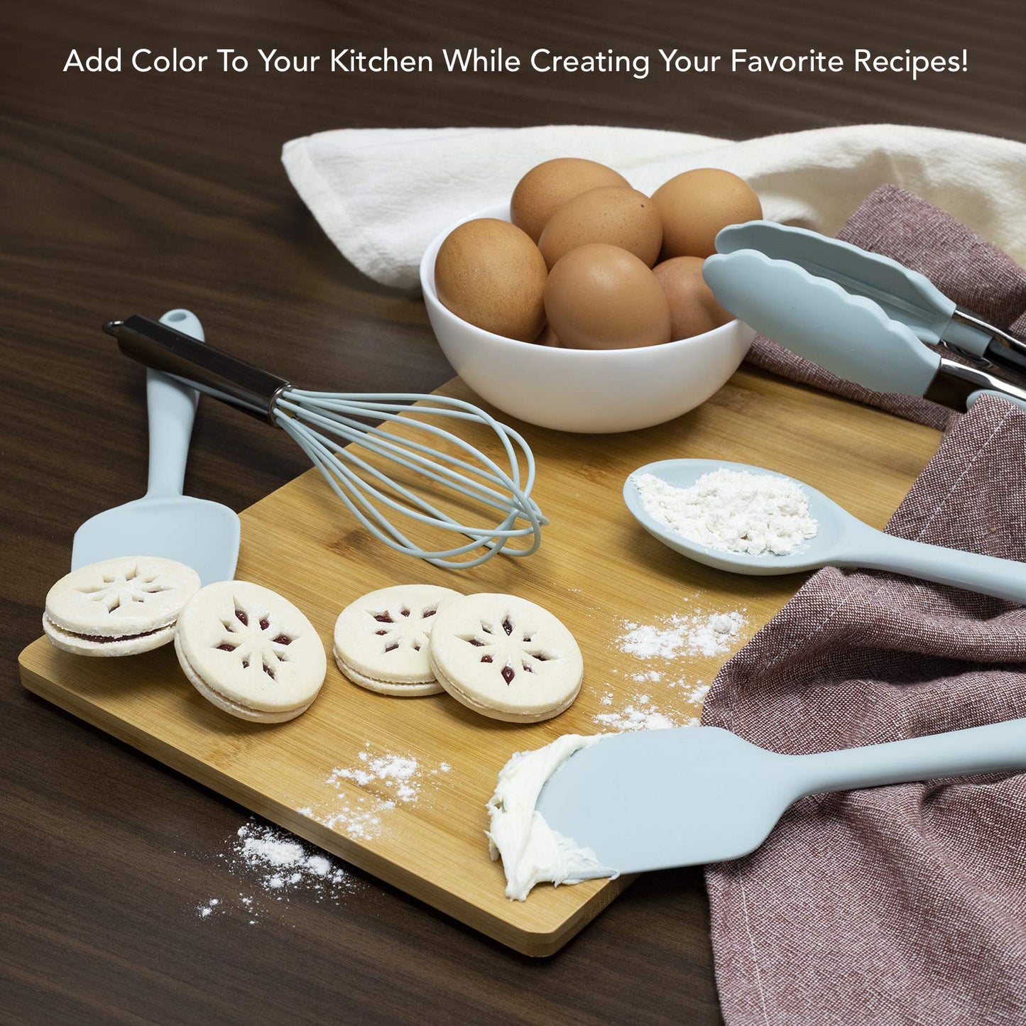 Country Kitchen Silicone Cooking Utensils - Easy to Clean Kitchen Tools, Spatula Set for Nonstick Cookware, Mini, White