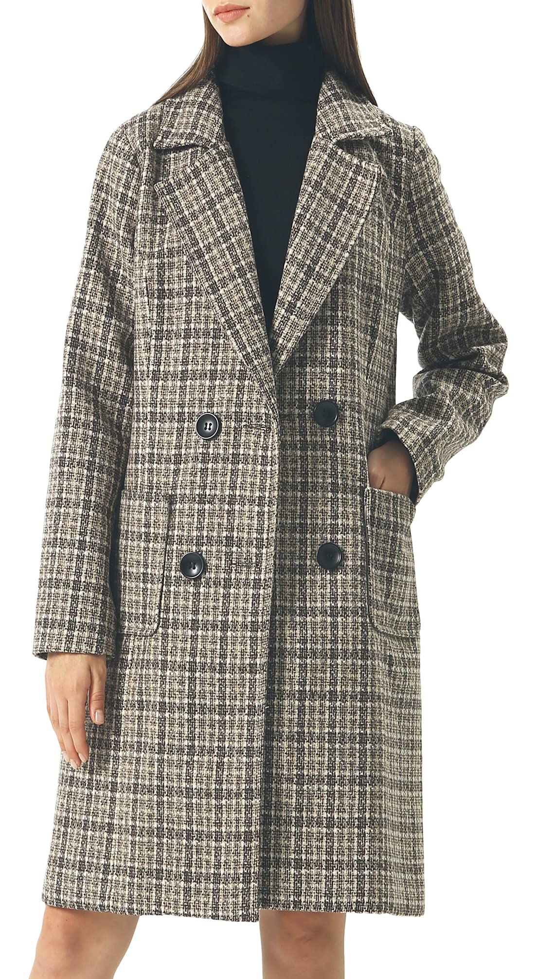 chouyatou Eleganter, zweireihiger Übermantel aus Wollmischung für Damen mit Reverskragen
