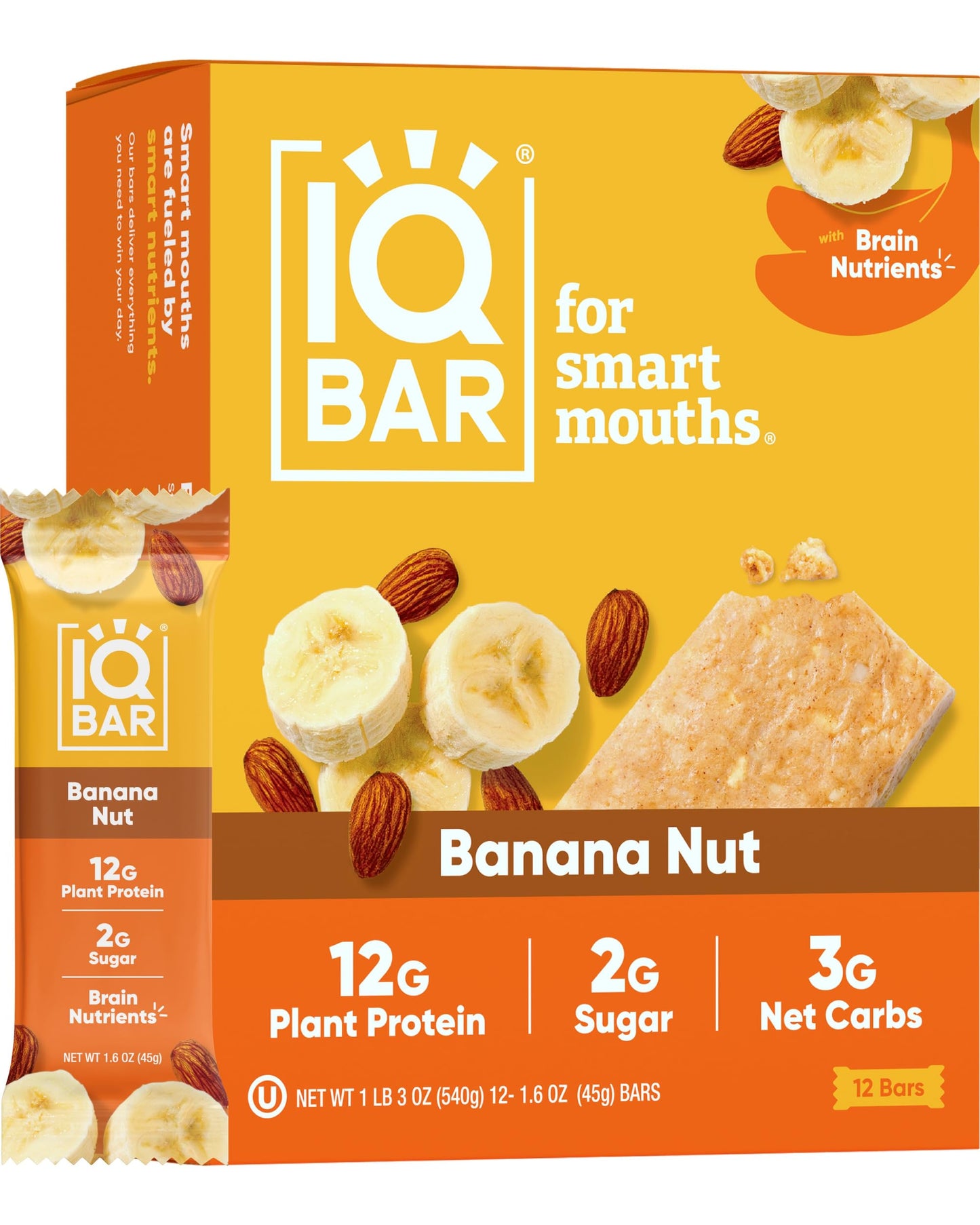 IQBAR Brain and Body Plant Protein Bars - 7 Bar Sampler Pack - Gluten Free, High Fiber, Vegan Snacks - Low Sugar Meal Replacement
