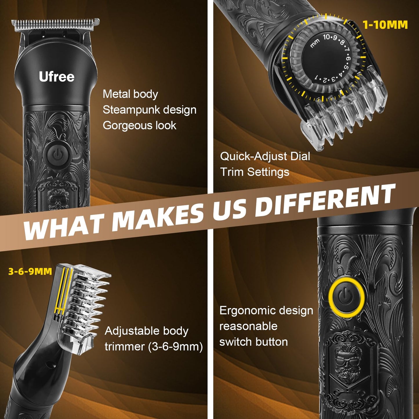 Ufree Beard Trimmer for Men, Electric Razor Shavers, Cordless Hair Clippers, Shaving Kit for Mustache, Body, Nose, Ear and Face, 7 in 1 Beard Grooming Kit, Gifts for Men