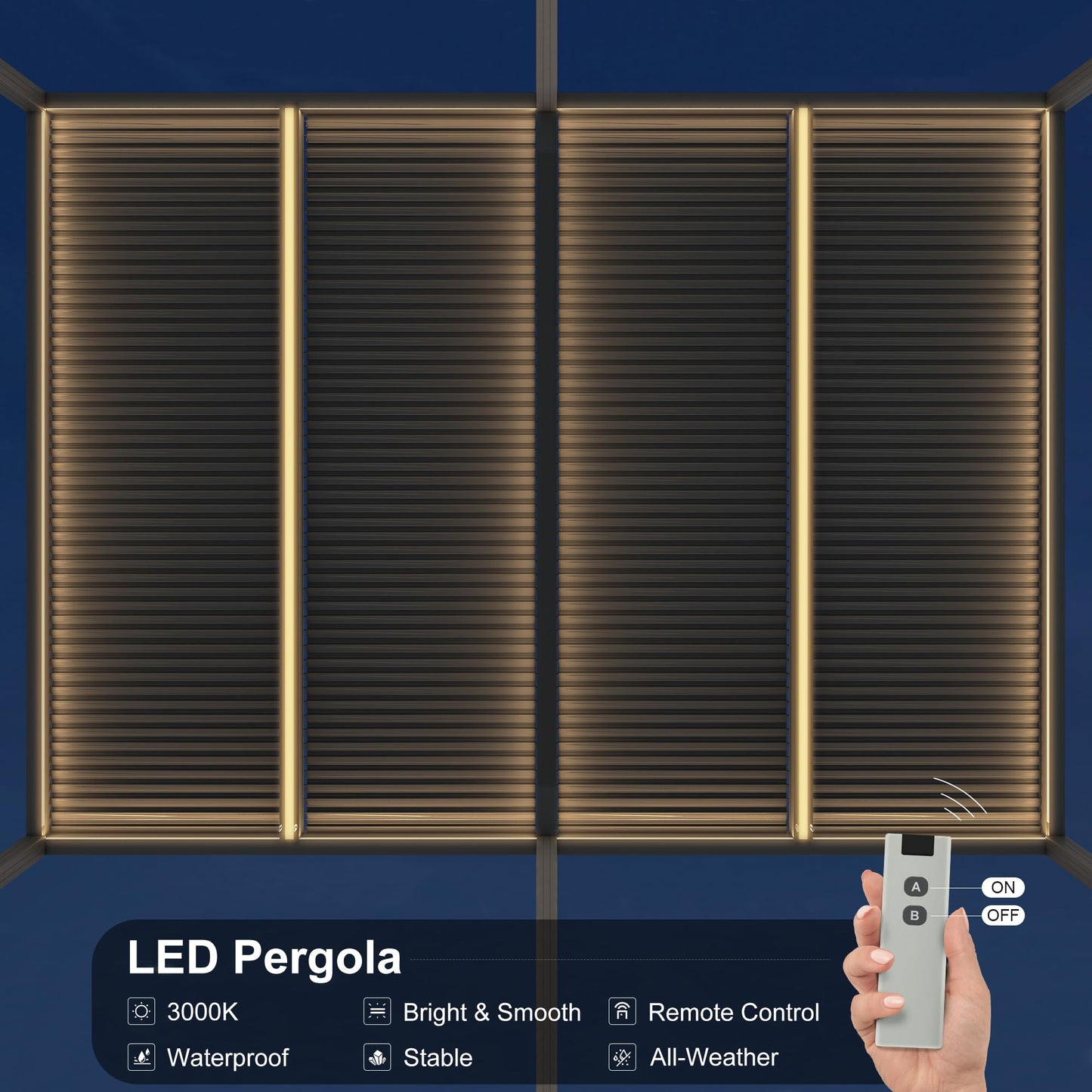 PURPLE LEAF Lamellenpergola 94AS, 3,3 x 4,3 m, Aluminium-Pergola für den Außenbereich mit Sonnenschutz, verstellbarem Dach für Terrasse, Hinterhof, grauer Pavillon mit festem Dach, 1 lange Seite und 2 kurze Seiten