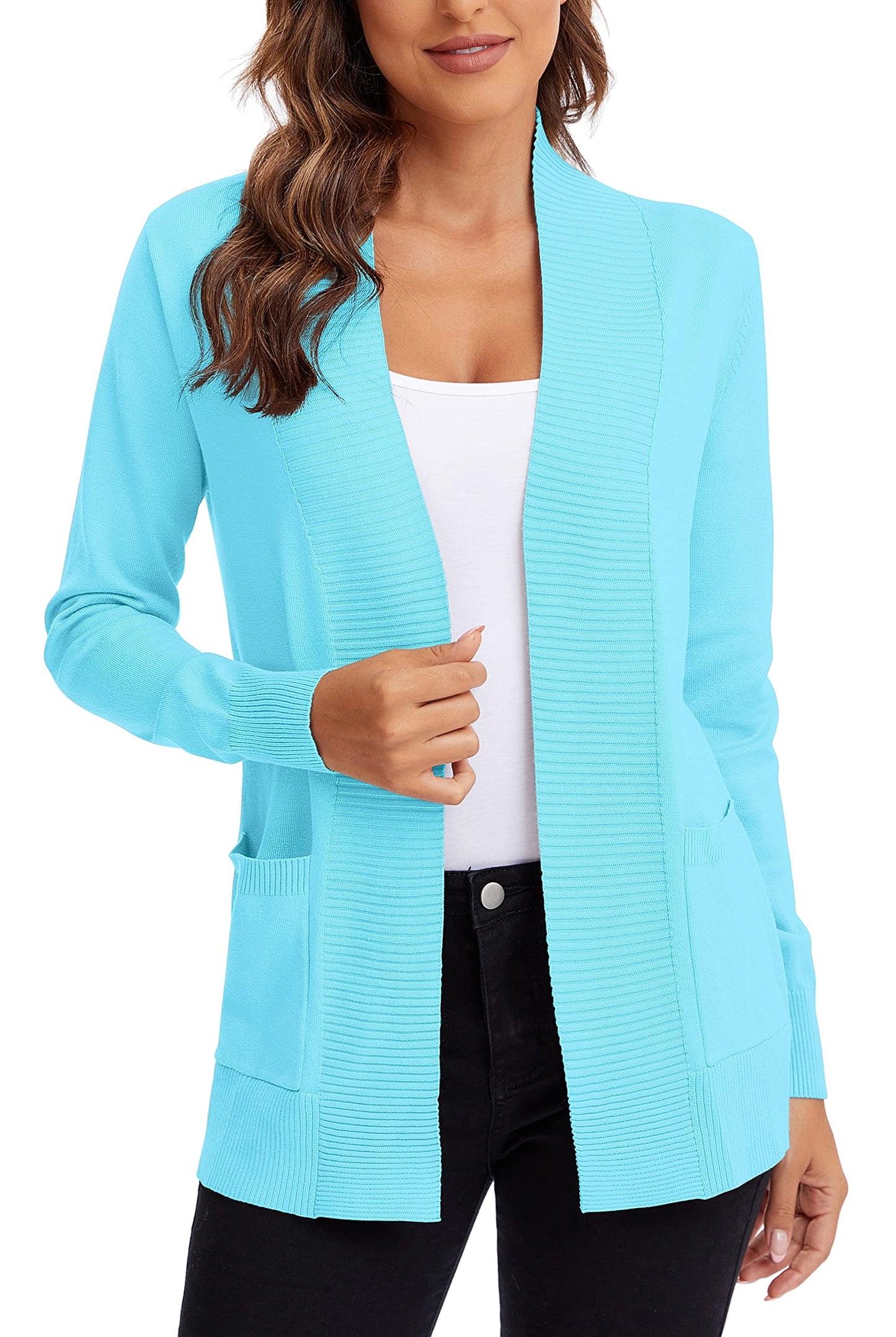 Urban CoCo Leichter Strickjacke für Damen mit offener Vorderseite, lange Ärmel, mit Tasche