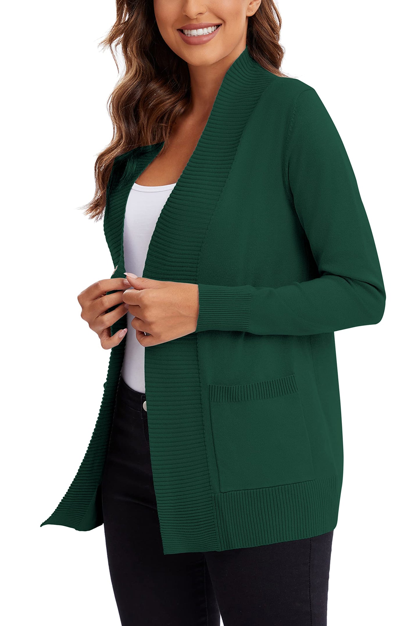 Urban CoCo Leichter Strickjacke für Damen mit offener Vorderseite, lange Ärmel, mit Tasche