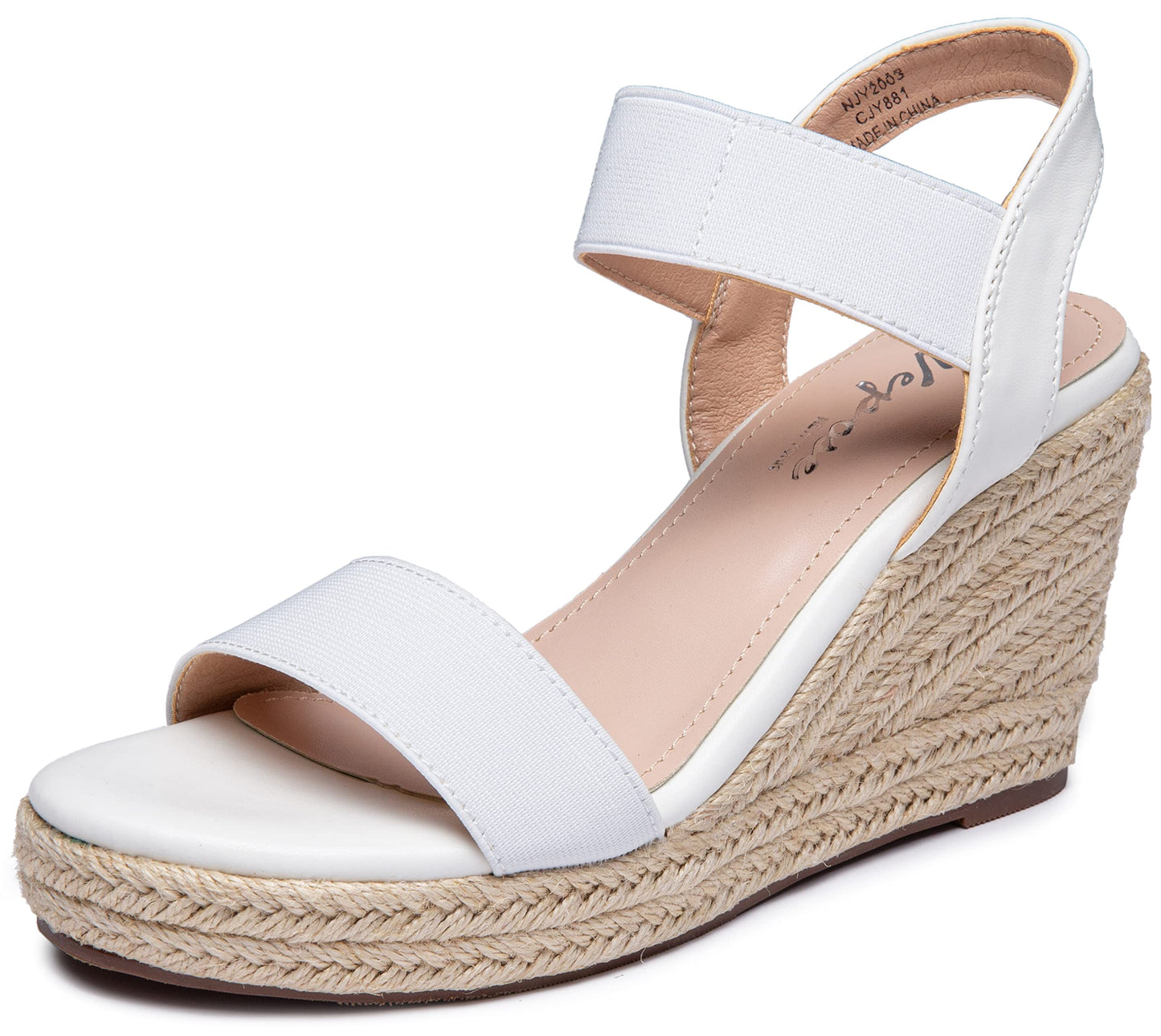 Vepose Damen 881 Keilsandalen Elastischer Fesselriemen Espadrilles Plateau Offene Zehenpartie High Heel Stretch Textil Brautschuhe