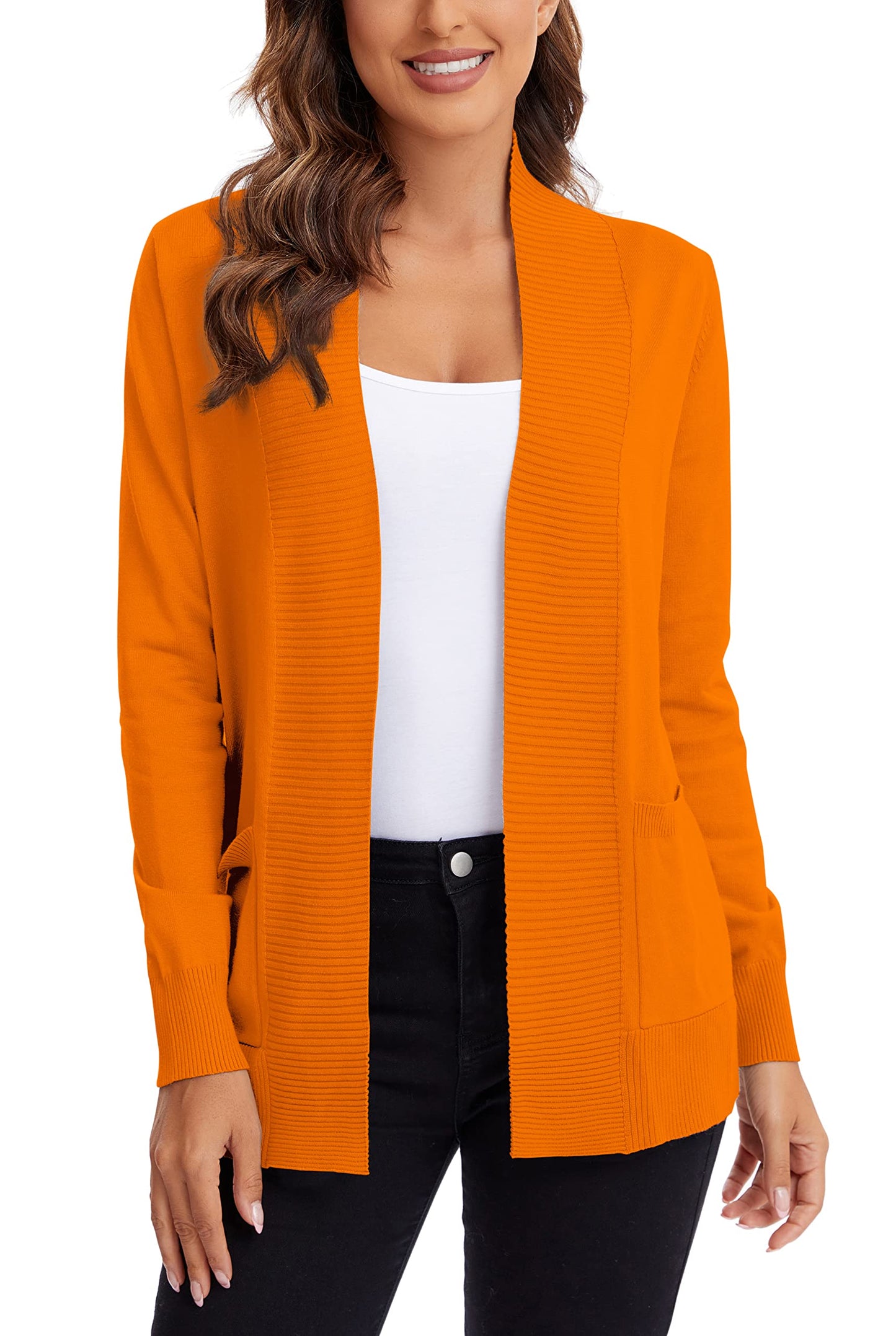 Urban CoCo Leichter Strickjacke für Damen mit offener Vorderseite, lange Ärmel, mit Tasche