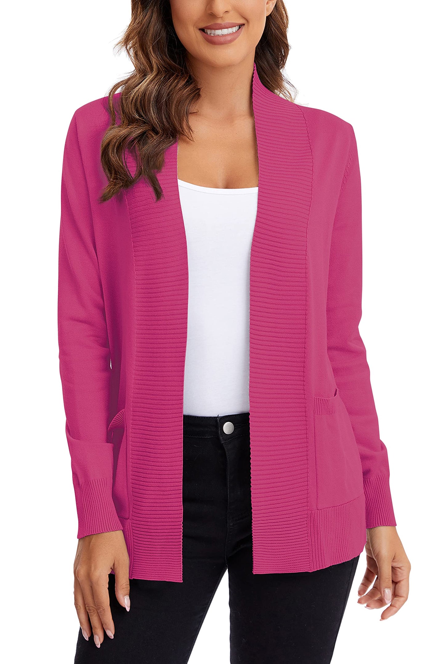 Urban CoCo Leichter Strickjacke für Damen mit offener Vorderseite, lange Ärmel, mit Tasche