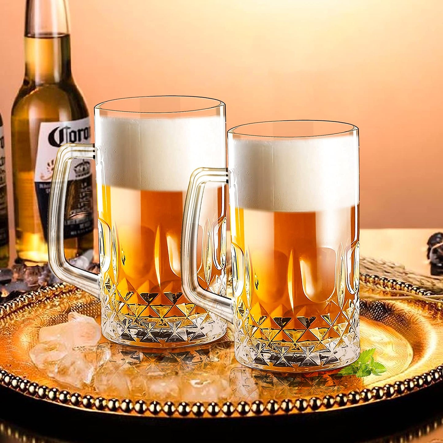 20 OZ Bierkrüge, große, klare deutsche Biergläser mit Henkel für Männer, 2er-Set