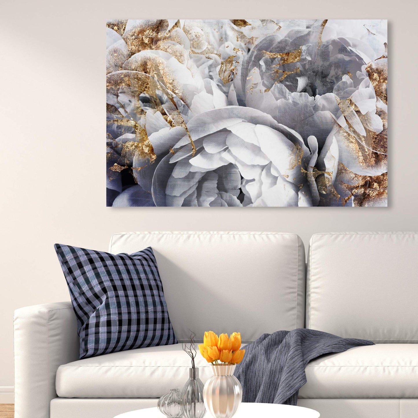 The Oliver Gal Artist Co. Floral and Botanical Wall Art Canvas Prints 'Her Peony Garden' Home Décor, 15" x 10", Gold, White