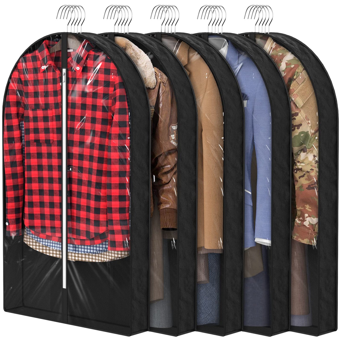 Sacs à vêtements transparents de 50 po pour suspendre des vêtements dans un placard avec soufflets de 4 po, sac de protection pour costumes pour robes, manteaux longs, vestes, pulls, chemises, 3 paquets, noir