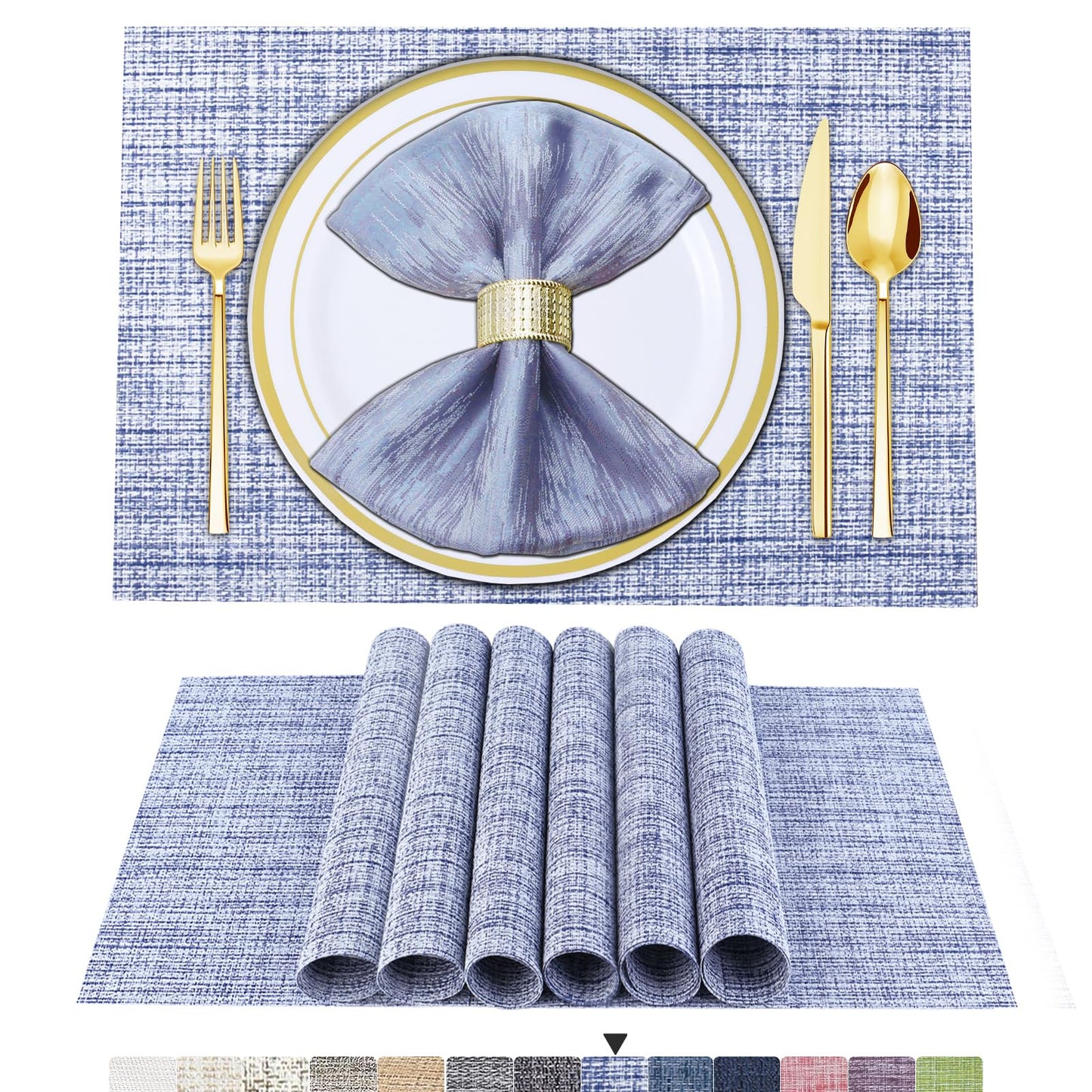 Tischsets 6er-Set, gewebtes Vinyl-Tischset für Esstisch, waschbar, abwischbar, Küchentischsets, strapazierfähige Tischsets für drinnen und draußen, 01 Beige, 6 Stück