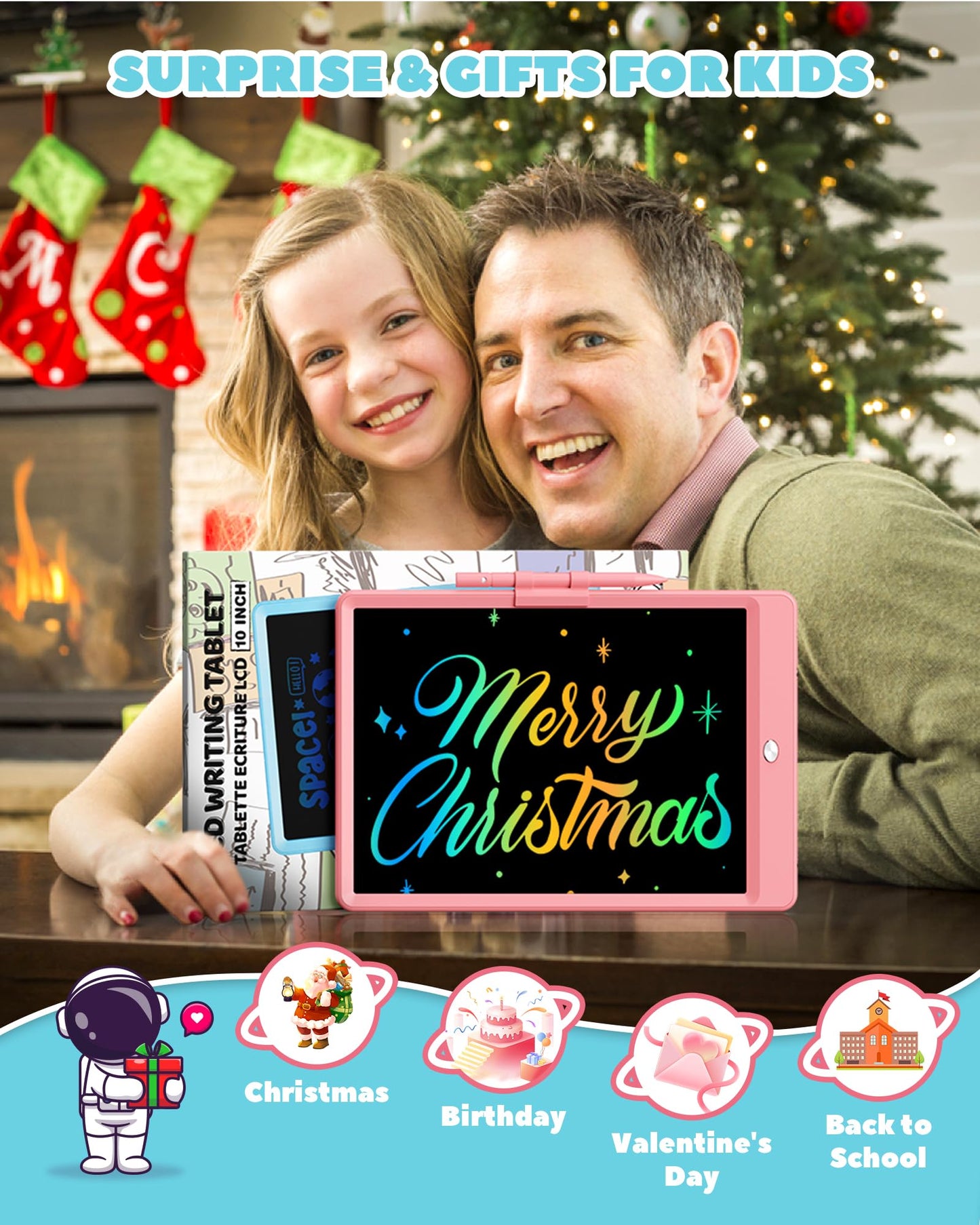 KOKODI LCD Writing Tablet, Valentines Day Gifts for Kids,10 Inch Colorful Toddler Doodle Board Drawing Tablet, Erasable Reusable Electronic Drawing Pads, Educational and Learning Toys for Kids