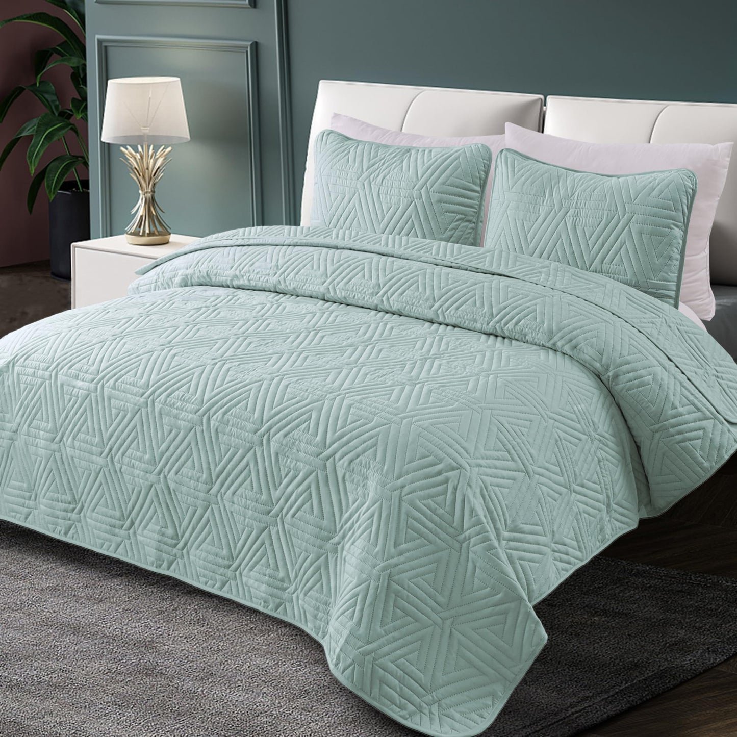 Whale Flotilla Soft Full/Queen Size Quilt Set for All Seasons, 3-Piece Ultrasonic Geometric Quilts Bedding Set, Lightweight Reversible Bedspread, Coverlet, Bed Cover with 2 Pillow Shams, Orange