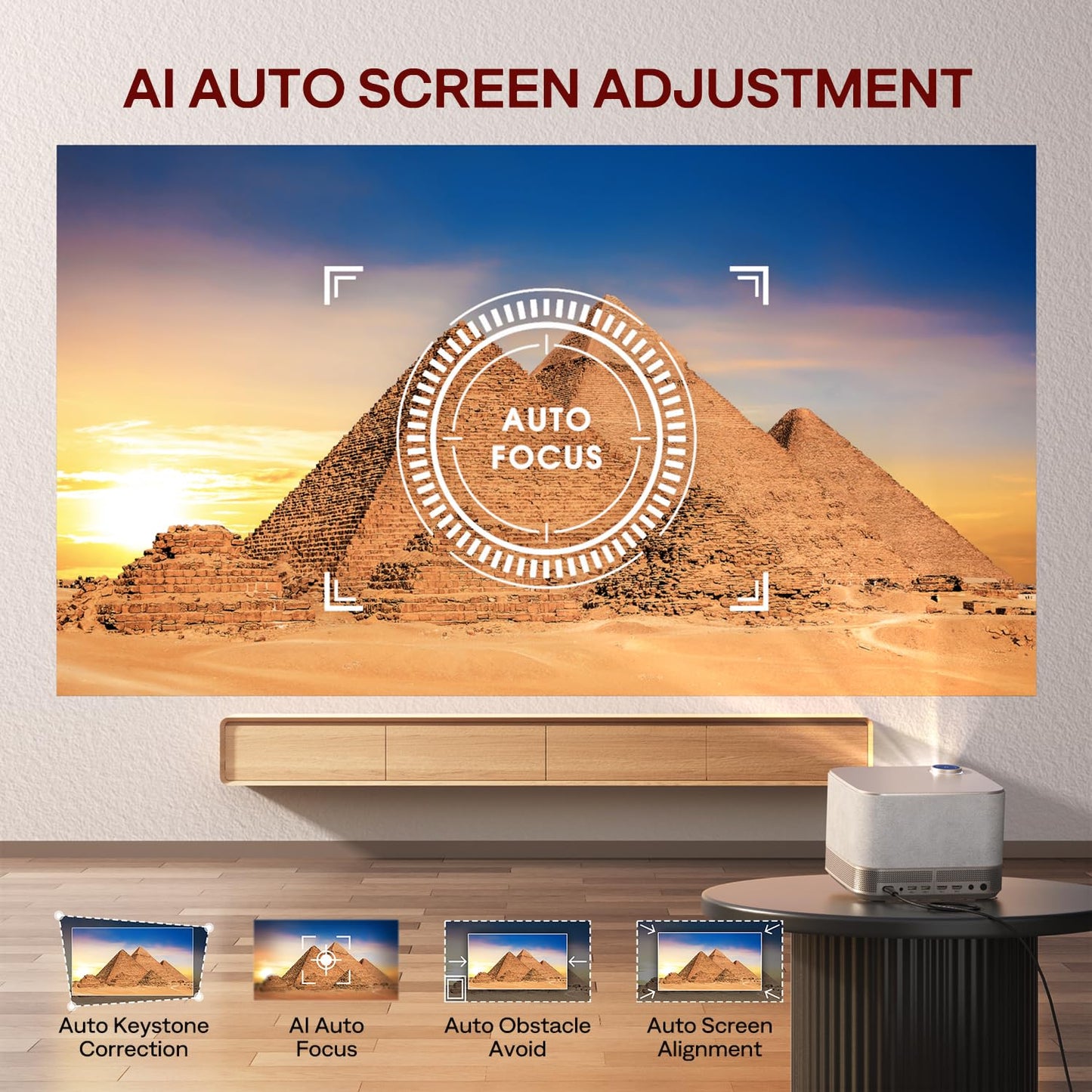 3-in-1 Outdoor Projector 4K Supported, AURZEN BOOM 3 Smart Projector with WiFi and Bluetooth, 3D DoIby Audio & 36W Speakers, Auto Focus & Keystone, Netflix Official 500 ANSI Home proyector, Gold