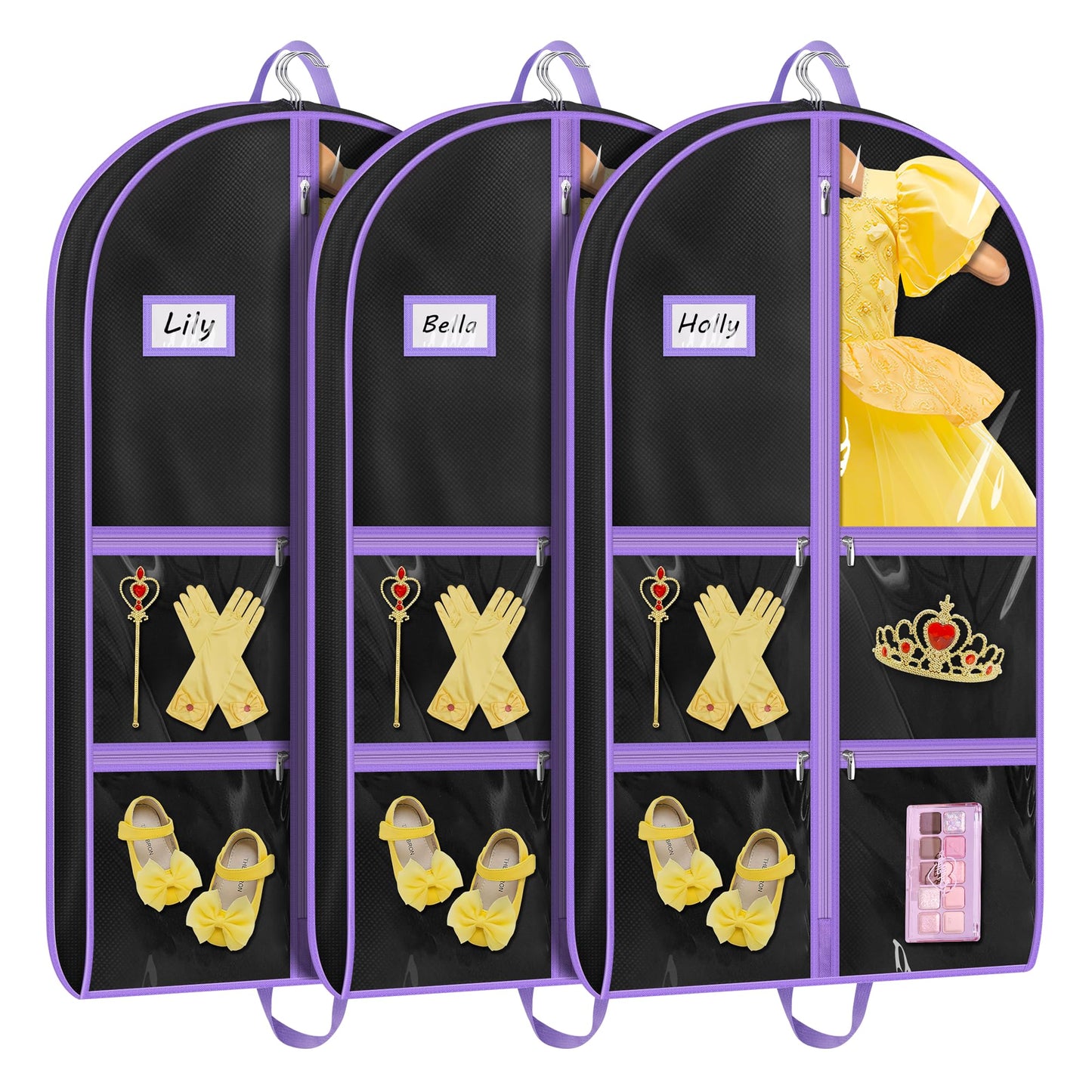 MISSLO Dance Garment Bags for Dancers with 4 Pockets Garment Bags for Dance Costumes 40" Cheer Uniform Garment Bag Hanging Kids Garment Bag for Recital, Competition, Travel, Storage (1, Black)