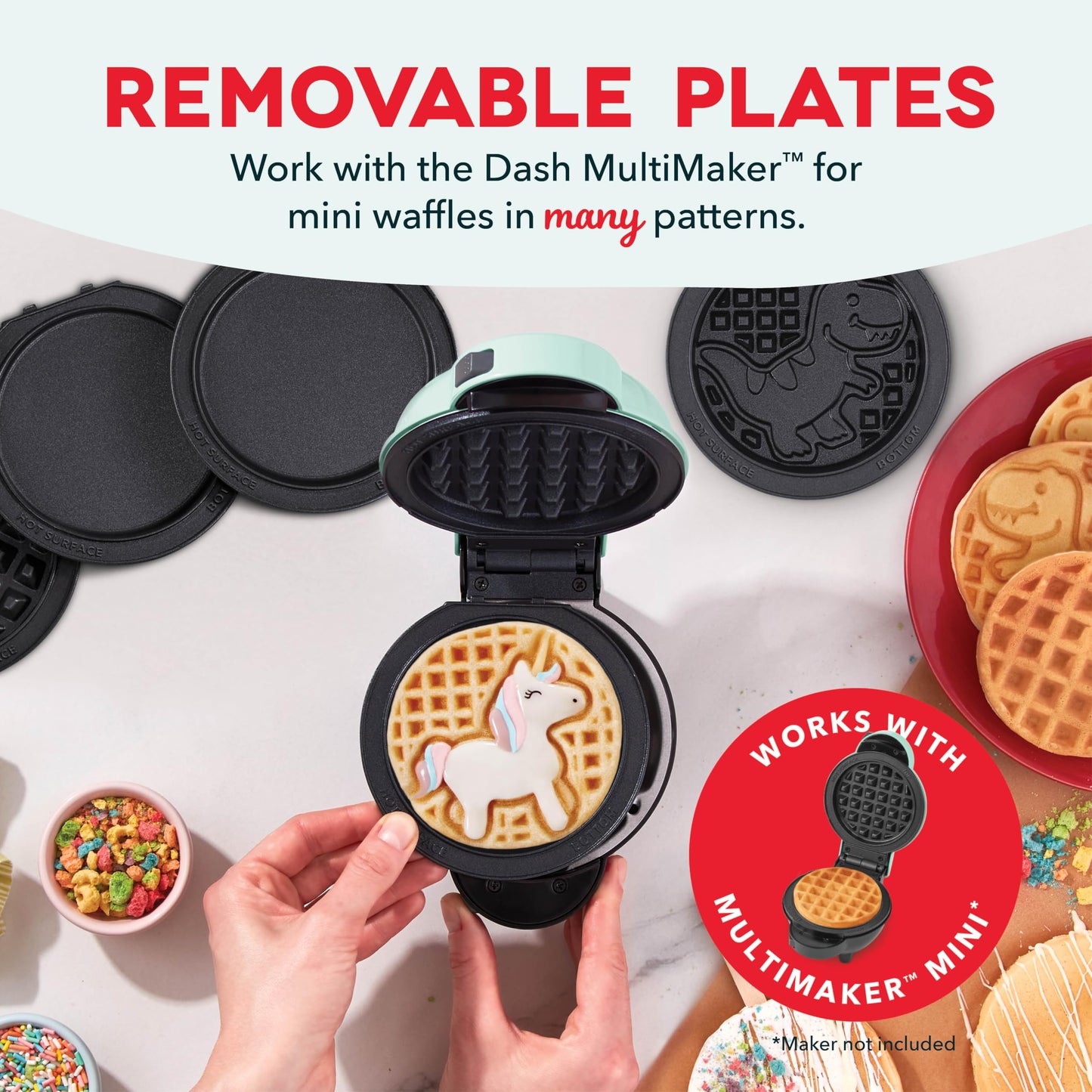 DASH Multimaker Mini System Two 4” Nonstick Removable Waffle Plates (Gingerbread & Snowflake) - 2Pc Plate Pack for Waffle Iron & Griddle, Compatible with Dash MultiMaker Mini System, Nonstick Surface