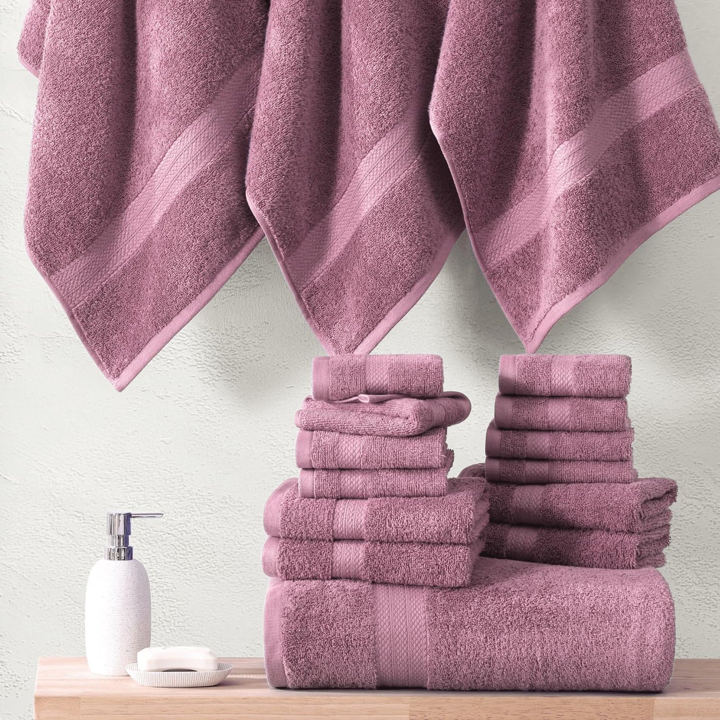 LANE LINEN 24-teiliges Badezimmerhandtuch-Set – 100 % Baumwolle, Badetuch-Sets, 4 Badetücher extragroß, 2 Badelaken, 6 Handtücher fürs Badezimmer, 8 Waschlappen, 4 Fingerkuppen-Handtücher – weiße Handtücher