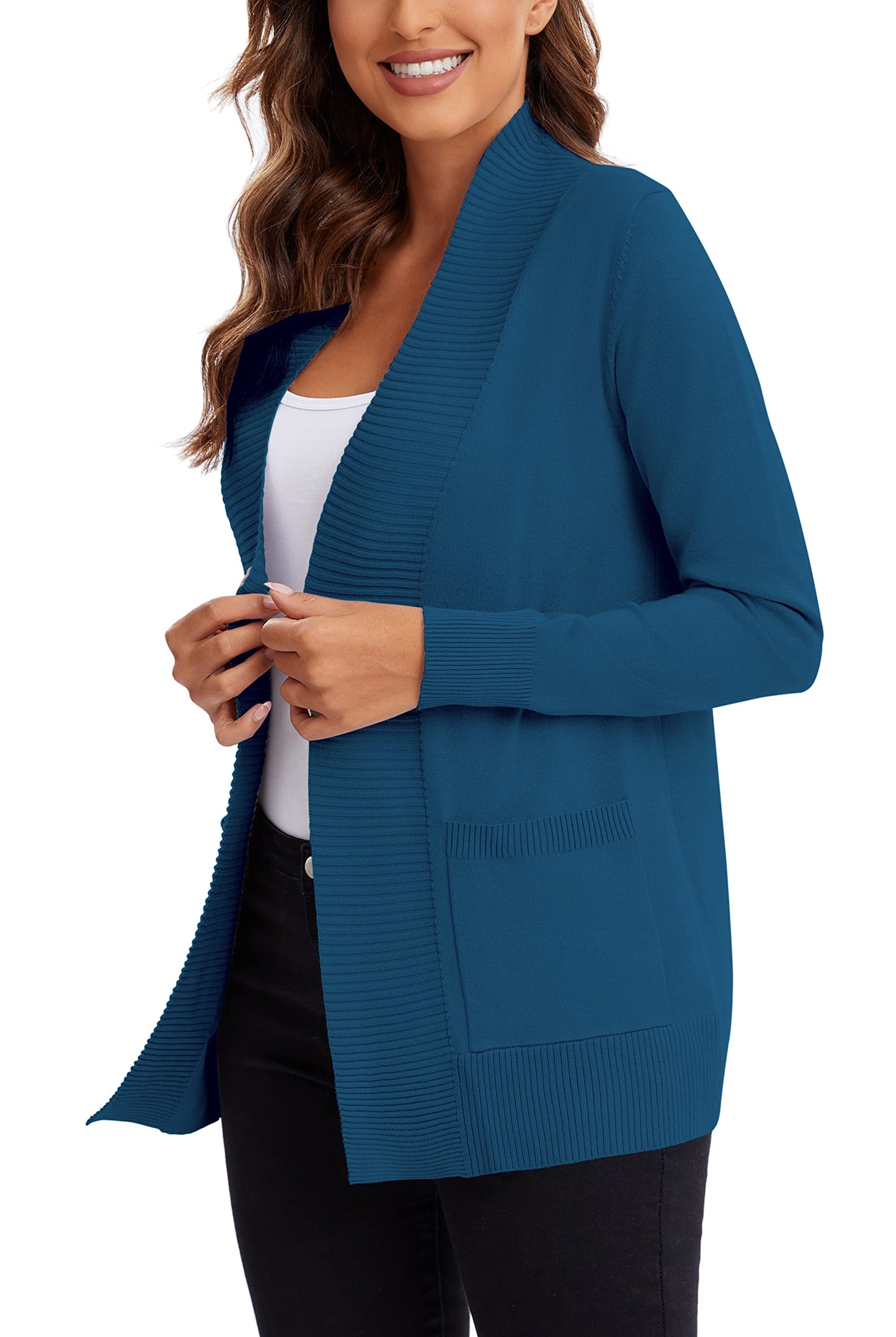 Urban CoCo Leichter Strickjacke für Damen mit offener Vorderseite, lange Ärmel, mit Tasche
