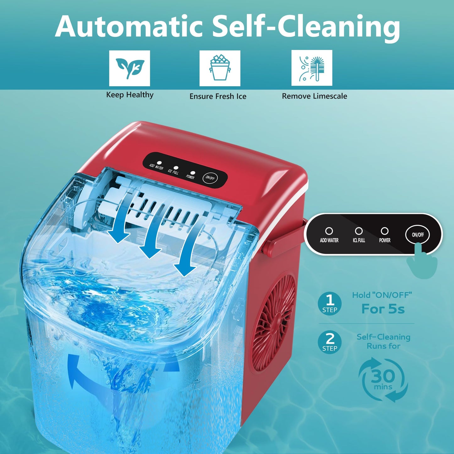EUHOMY Countertop Ice Maker Machine with Handle, 26lbs in 24Hrs, 9 Ice Cubes Ready in 6 Mins, Auto-Cleaning Portable Ice Maker with Basket and Scoop, for Home/Kitchen/Camping/RV. (Black)