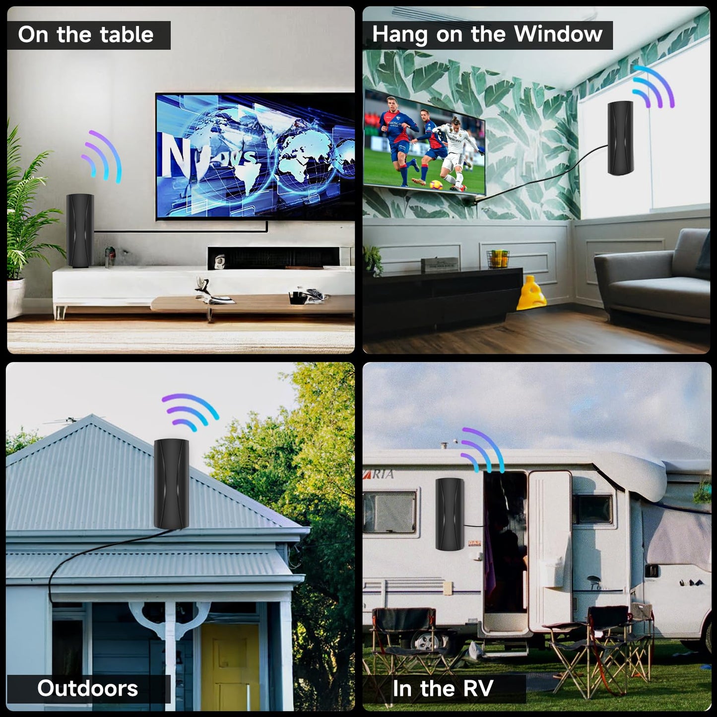 1800+ Miles Range Antenna for Smart TV, Digital TV Antenna Indoor/Outdoor with Amplifier, Long Range 360° Reception Supports 8K, 4K for Smart and Old TVs-36ft Coax Cable