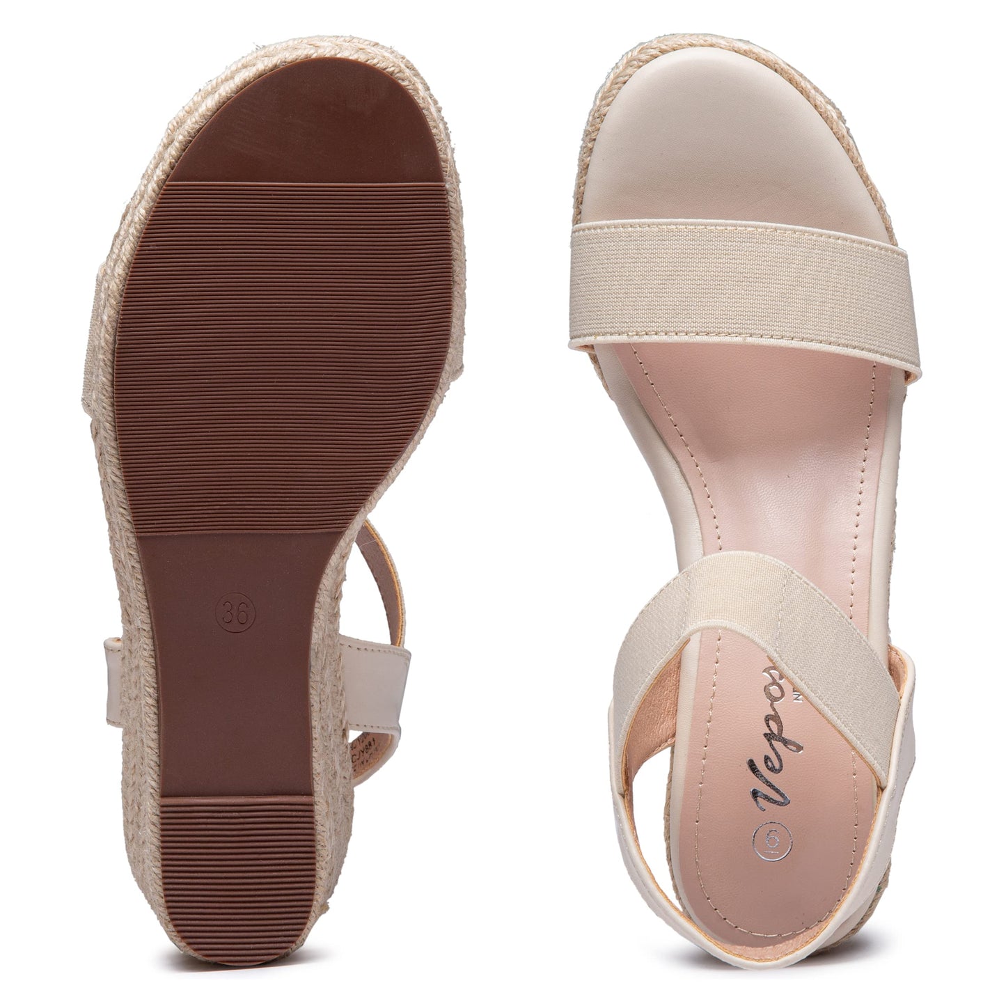 Vepose Damen 881 Keilsandalen Elastischer Fesselriemen Espadrilles Plateau Offene Zehenpartie High Heel Stretch Textil Brautschuhe