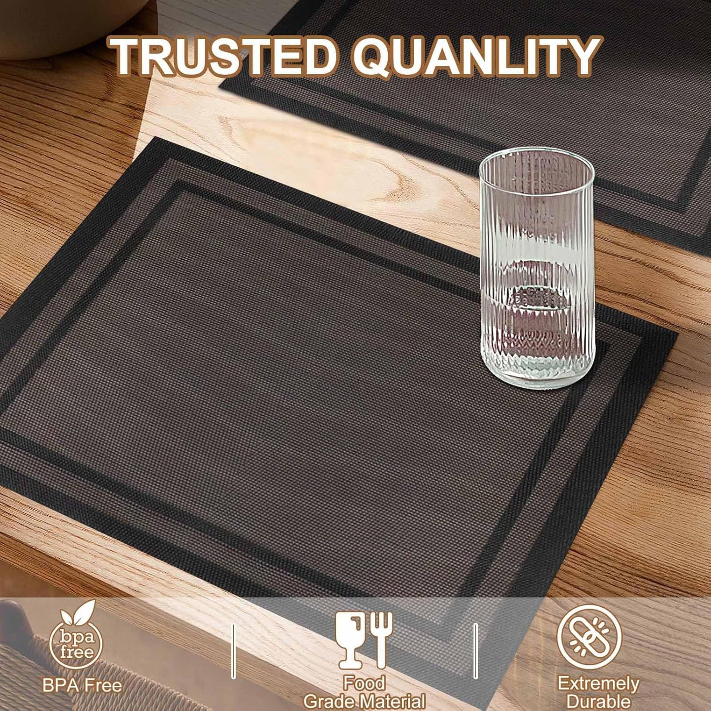 Tischsets 6er-Set, gewebtes Vinyl-Tischset für Esstisch, waschbar, abwischbar, Küchentischsets, strapazierfähige Tischsets für drinnen und draußen, 01 Beige, 6 Stück