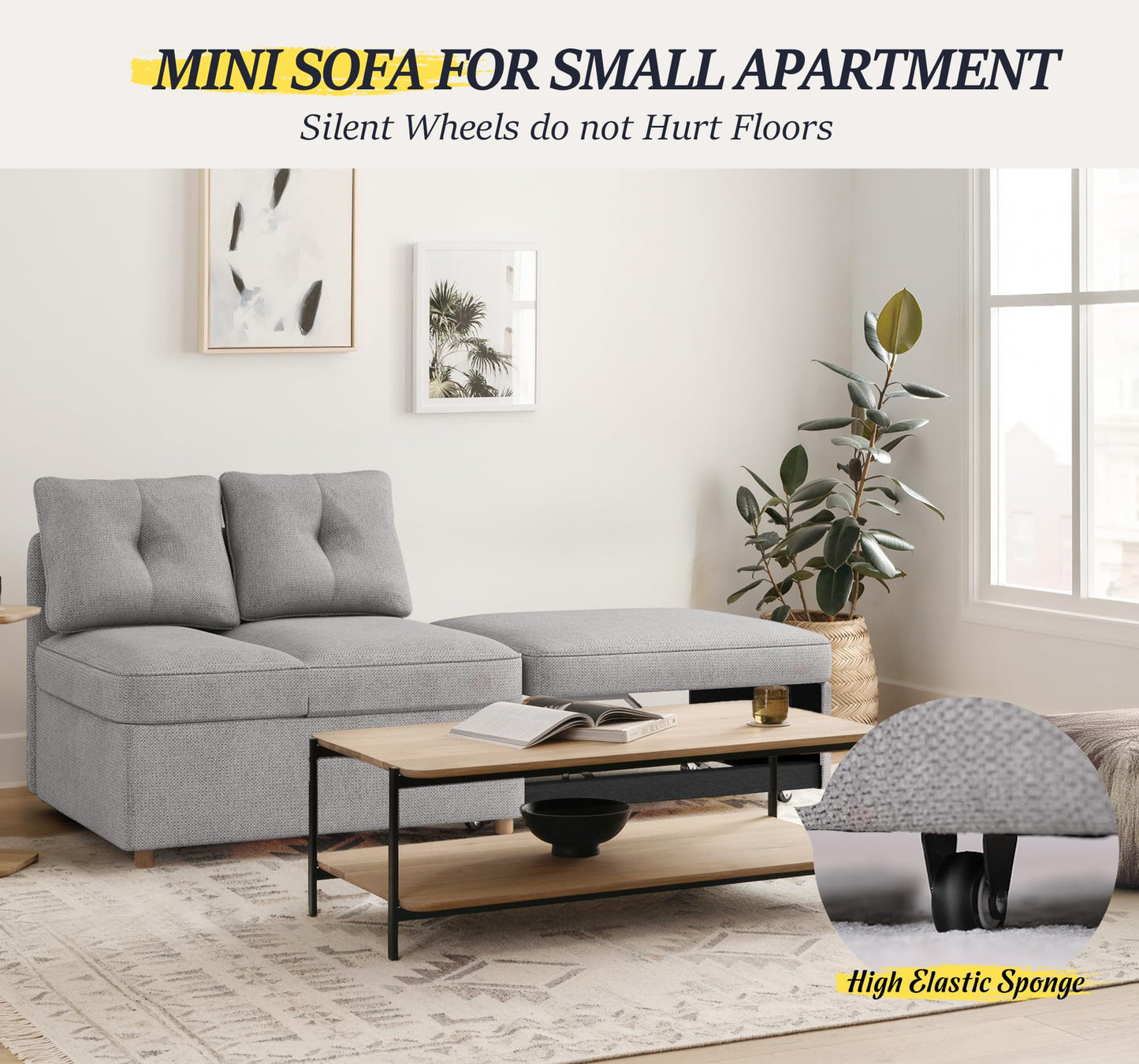 Schlafsofa, 4-in-1-Couch, umwandelbares Sofa, Zweisitzer-Couch aus Leinenstoff mit 2 Dekokissen, Einzel-Relaxsessel für kleine Räume mit 5-fach verstellbarer Rückenlehne