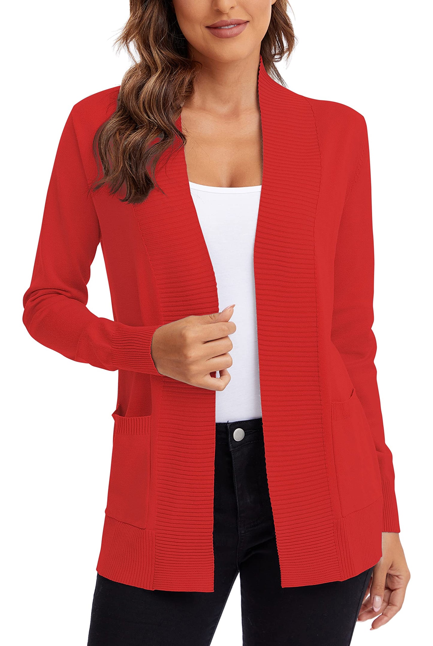 Urban CoCo Leichter Strickjacke für Damen mit offener Vorderseite, lange Ärmel, mit Tasche