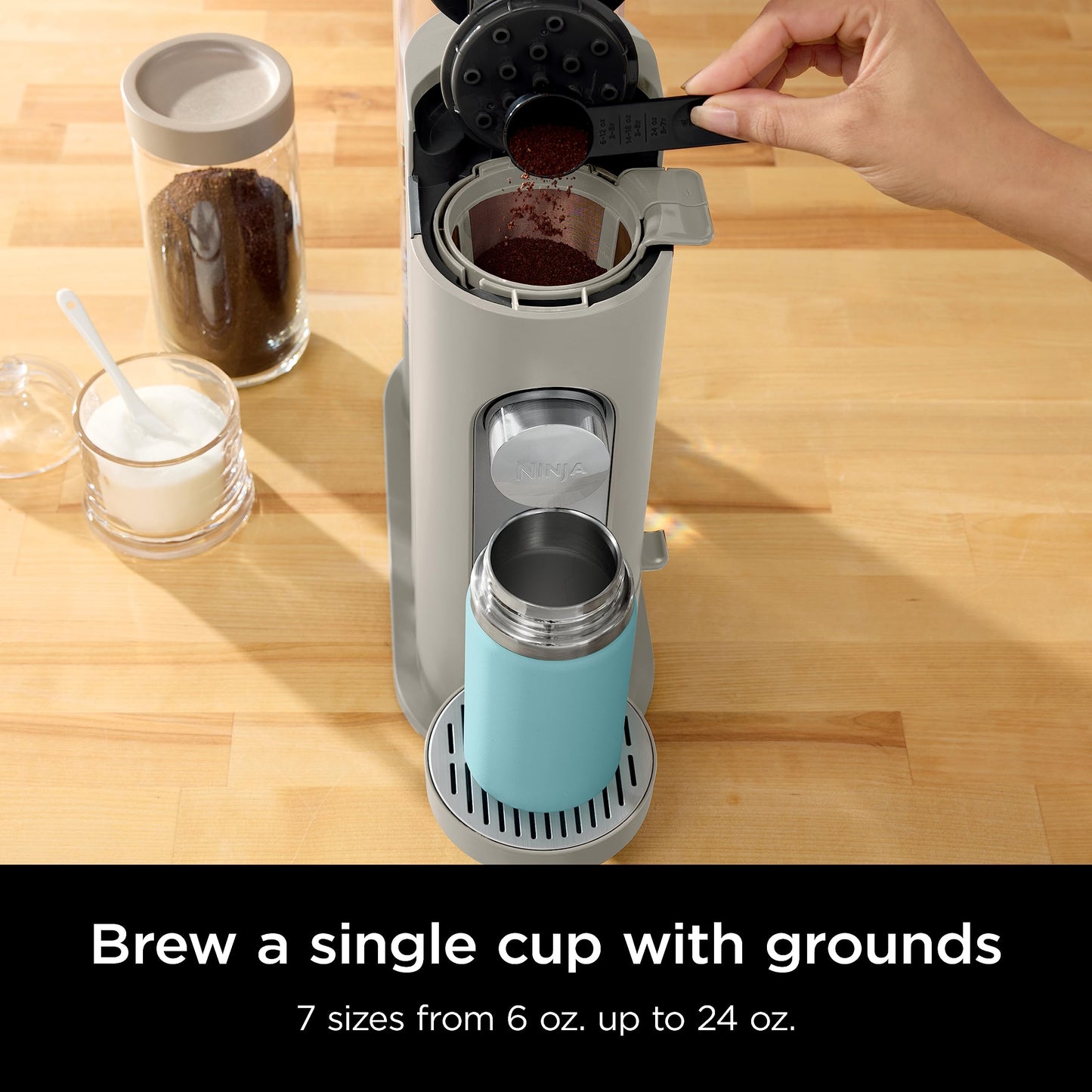 Ninja Pods & Grounds Single-Serve Coffee Maker, K-Cup Compatible, Brews Hot & Iced Coffee, Compact, 56-oz Reservoir, 6-oz Cup to 24-oz Travel Mug Sizes, PB041ST