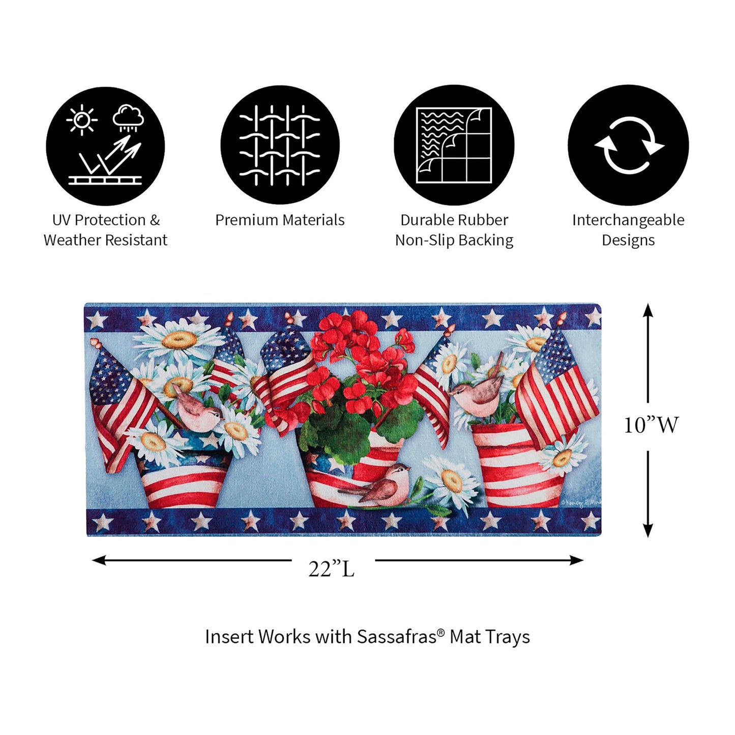 Evergreen Sassafras Bundle - Set mit 5 saisonalen austauschbaren Fußmatten für den Eingangsbereich | Für drinnen und draußen | 22 x 10 Zoll große Fußmatten und 28 x 16 Zoll großes Tablett | Rutschfeste Rückseite | Niedriges Profil | Heimdekor