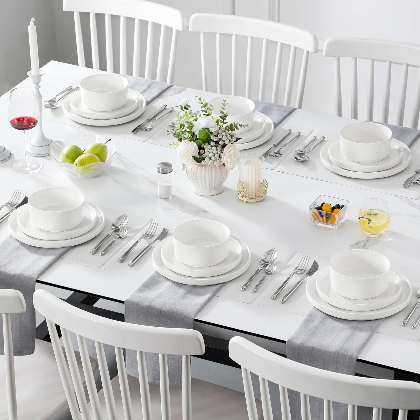 MALACASA 12 Pieces Porcelain Dinnerware Set, Modern White Dish Set for 4, Premium Serving Plates and Bowls Sets, Chip and Scratch Resistant Dishware Sets Kitchen Dishes Dining Ware Set, Series LEAH