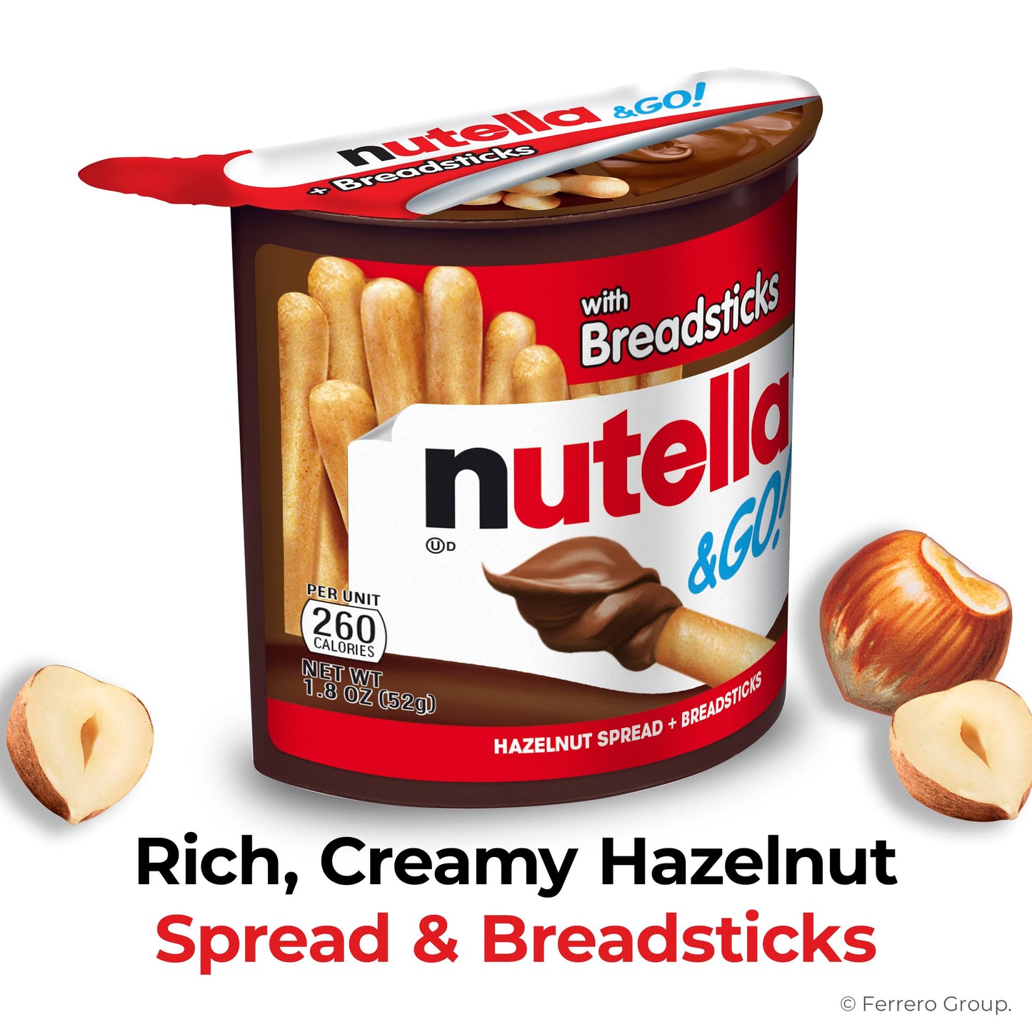 Nutella & GO! Großpackung mit 12 Stück, Haselnuss- und Kakaoaufstrich mit Brotstangen, kleine Geschenke für den Weihnachtsstrumpf, Snackbecher, je 1,8 oz