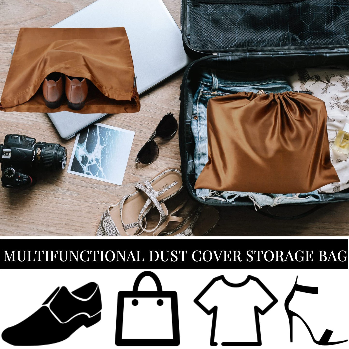 Lot de 6 sacs anti-poussière en soie pour sacs à main, sacs à main, chaussures, bottes, sac à cordon anti-poussière en soie, pochette de rangement de voyage (blanc, 19,6 × 15,7 pouces)