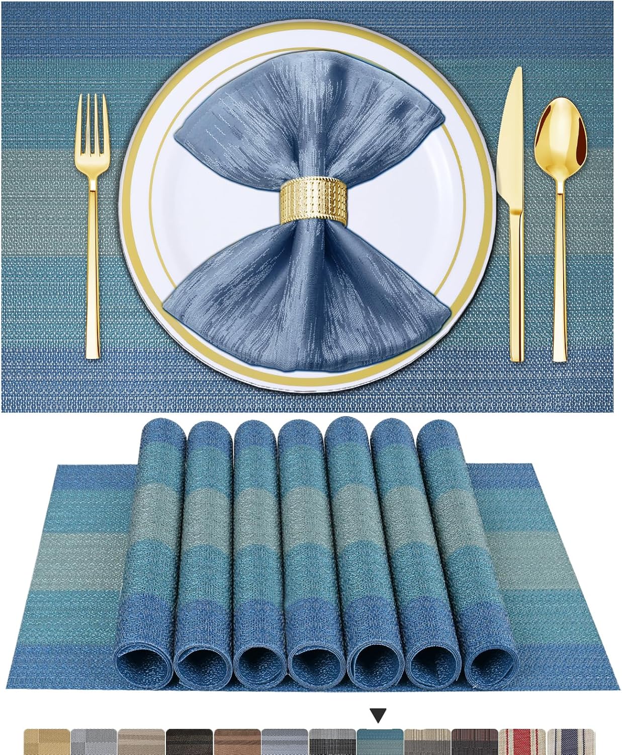 Tischsets 6er-Set, gewebtes Vinyl-Tischset für Esstisch, waschbar, abwischbar, Küchentischsets, strapazierfähige Tischsets für drinnen und draußen, 01 Beige, 6 Stück