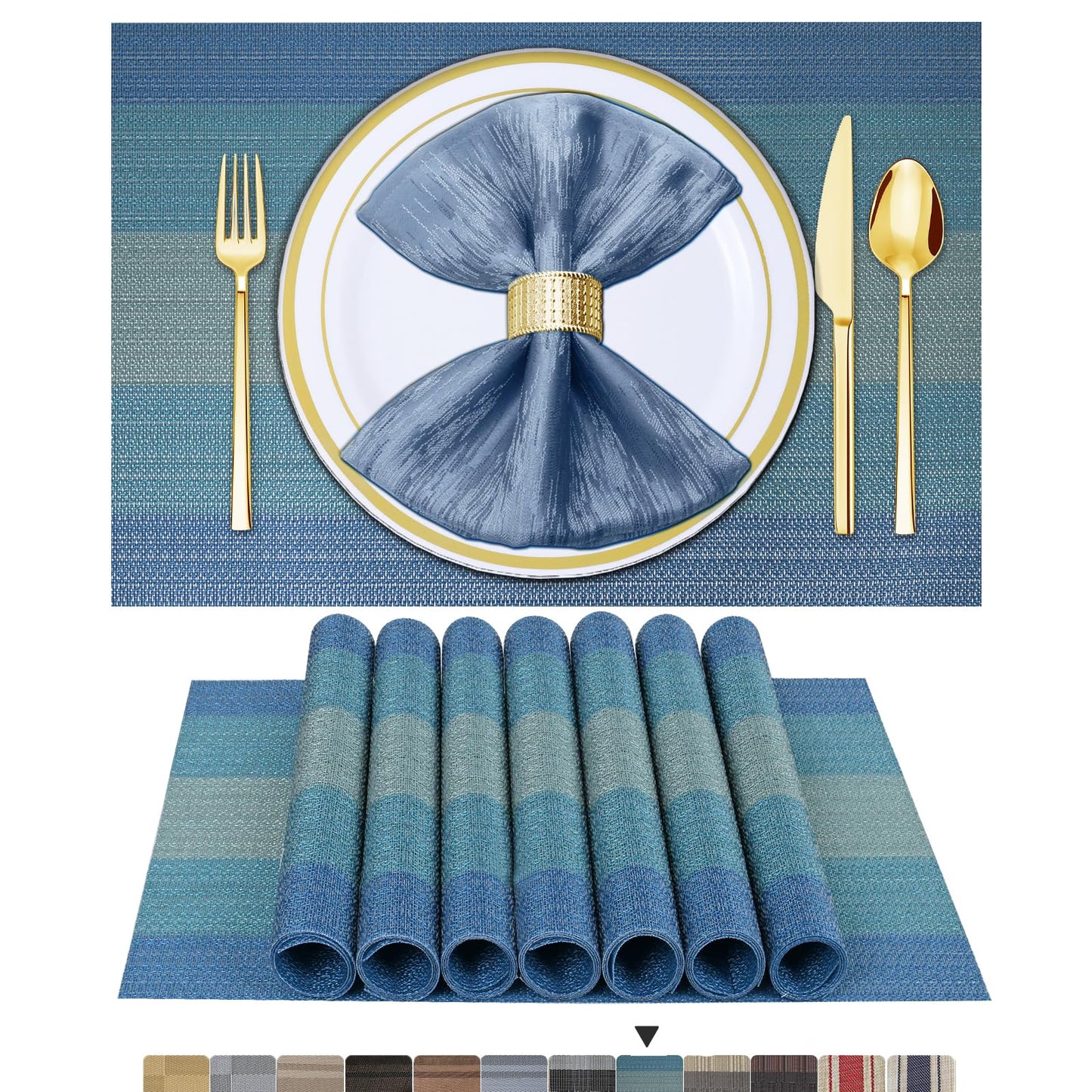 Tischsets 6er-Set, gewebtes Vinyl-Tischset für Esstisch, waschbar, abwischbar, Küchentischsets, strapazierfähige Tischsets für drinnen und draußen, 01 Beige, 6 Stück