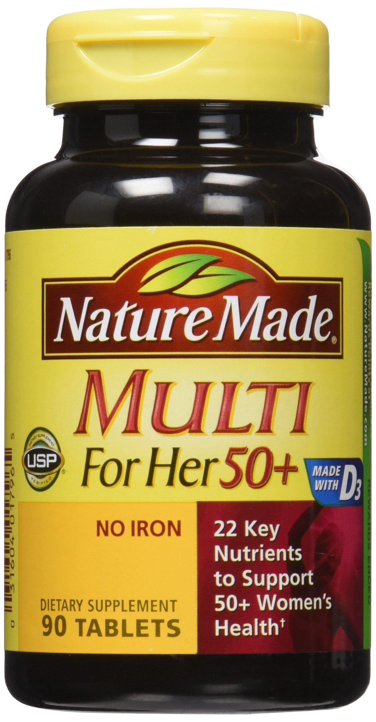 Nature Made Multivitamin für Sie ab 50 ohne Eisen, Multivitamin für Frauen zur täglichen Nährstoffunterstützung, Multivitamin für Frauen, 90 Tabletten, 90-Tage-Vorrat