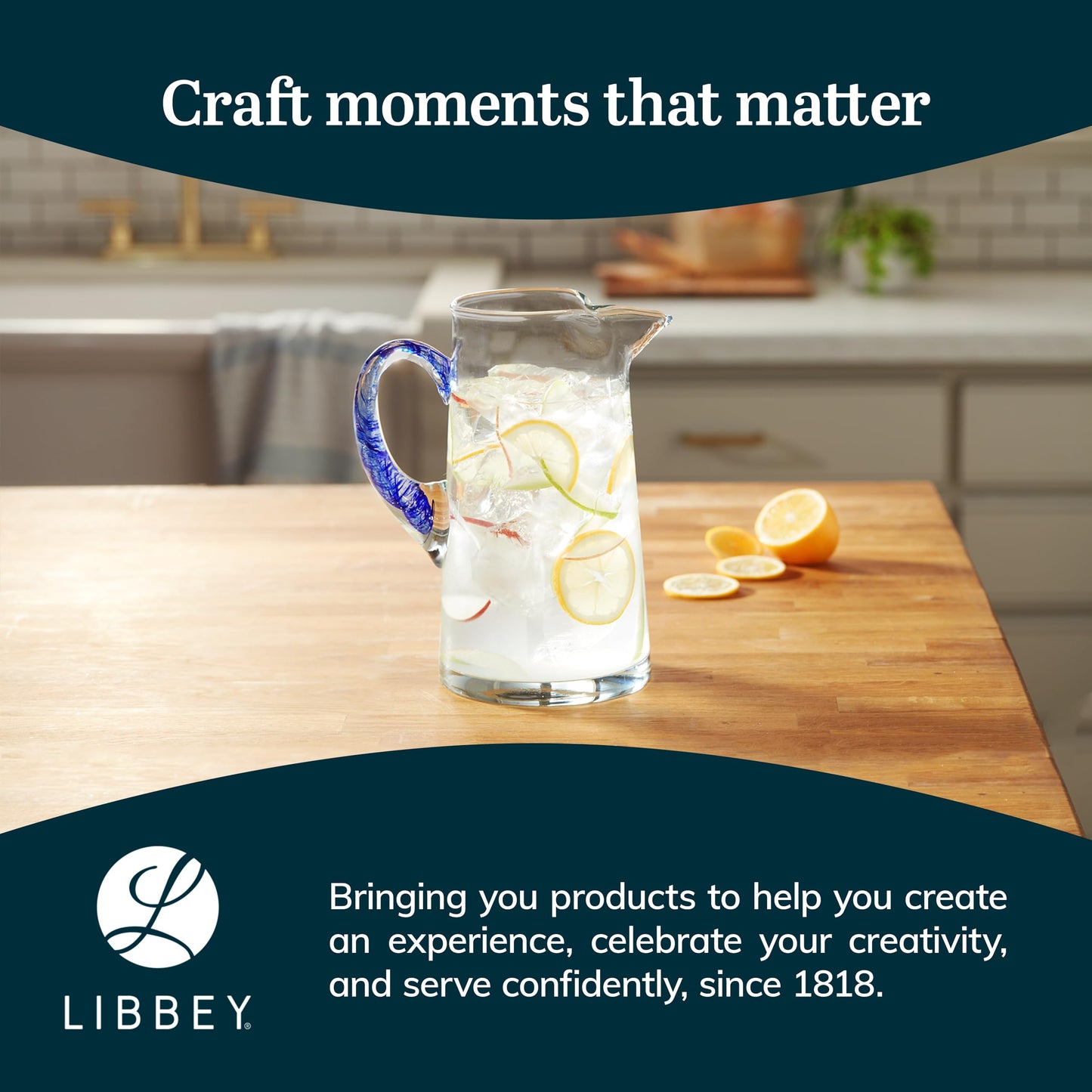 Libbey Acapulco Large Glass Pitcher Set of 2, 89 Oz, Clear, Tall Bubble Glass Pitchers with Handle, Modern Pitcher Set for Iced Tea, Punch, and More
