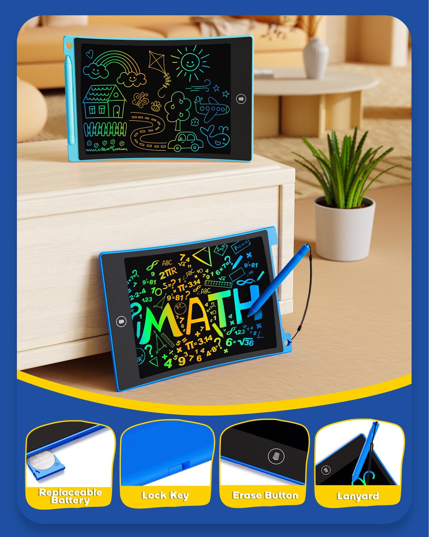 bravokids 2 Pack LCD Writing Tablet with Stylus, 8.5 inch Colorful Doodle Board Drawing Pad for Kids, Travel Games Activity Learning Toys, Birthday Gift for Age 3 4 5 6 7 8 Year Old Boys Girls