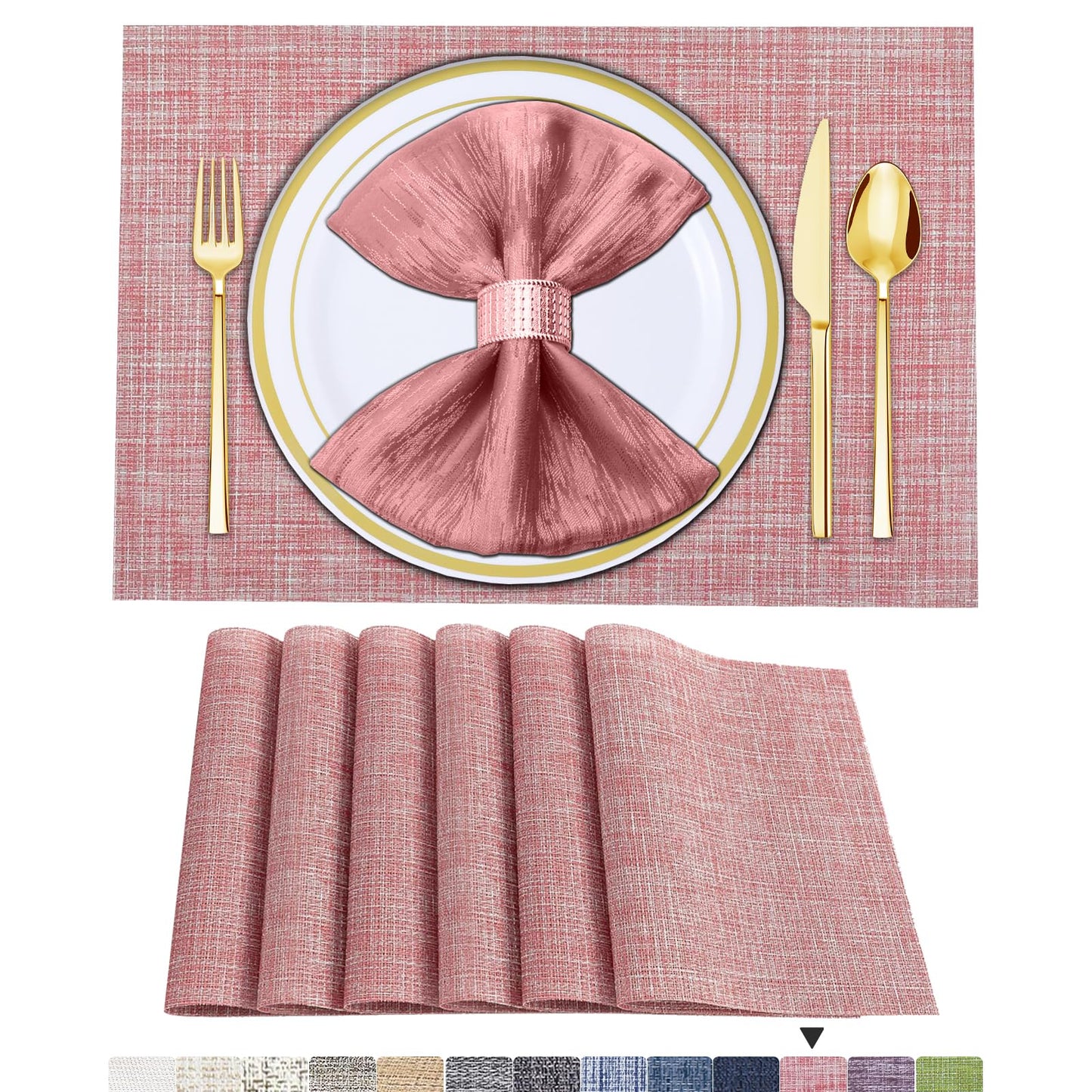 Tischsets 6er-Set, gewebtes Vinyl-Tischset für Esstisch, waschbar, abwischbar, Küchentischsets, strapazierfähige Tischsets für drinnen und draußen, 01 Beige, 6 Stück